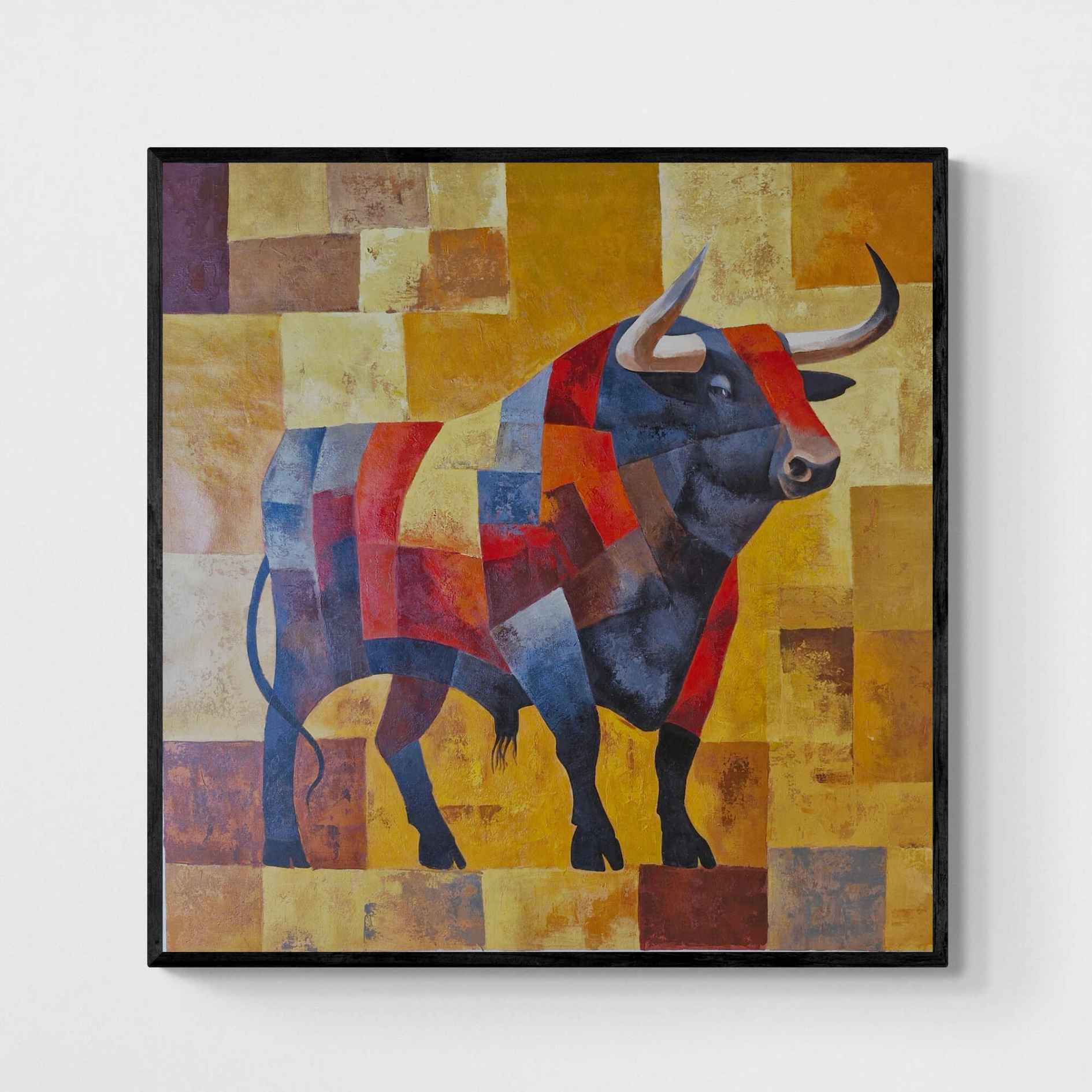 Cuadro de toro geométrico pintado a mano al óleo