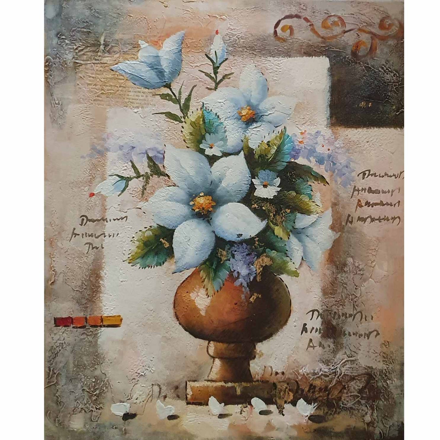 Cuadros florales pintados a mano con marco negro blanco