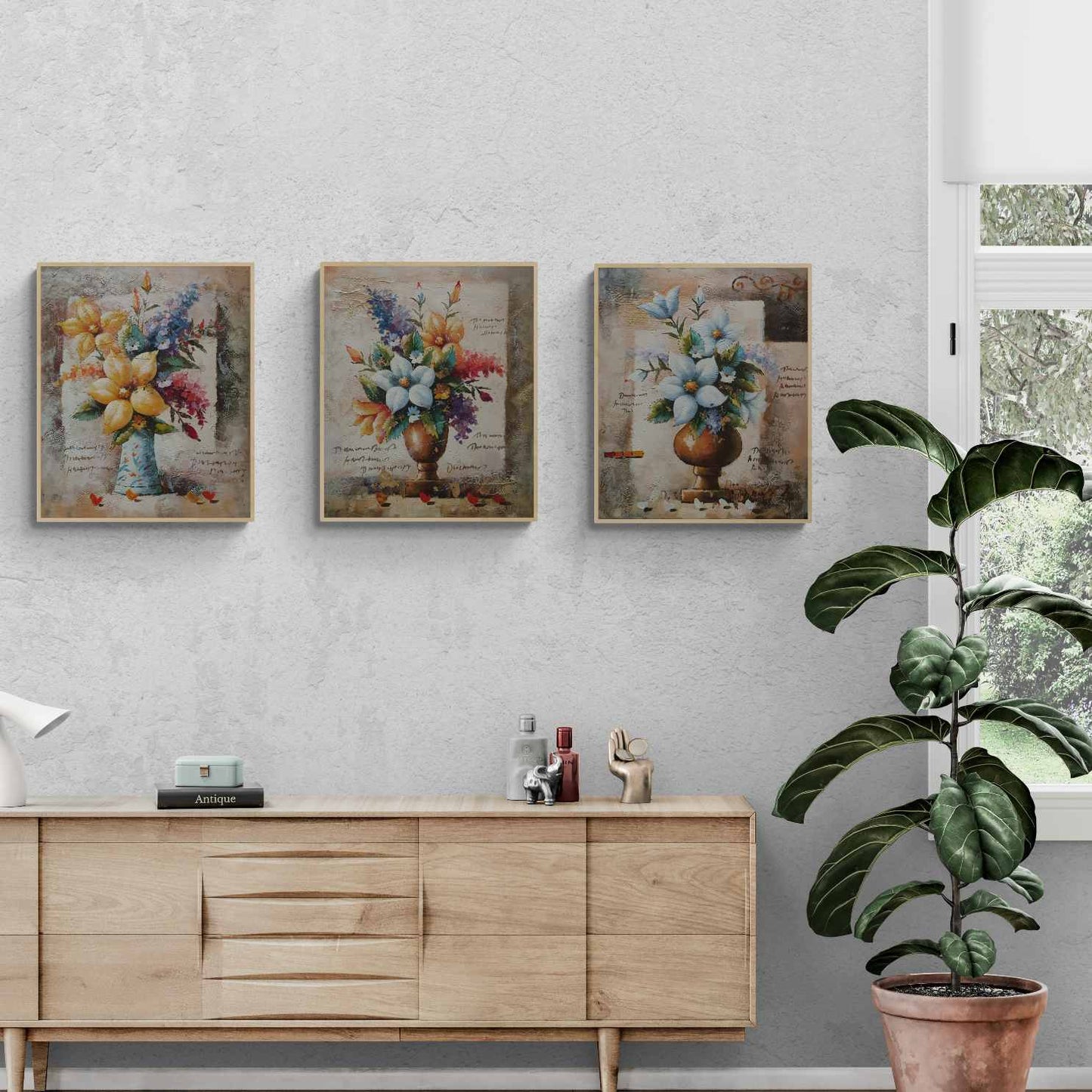 Pinturas florales hechas a mano para decoración de interiores