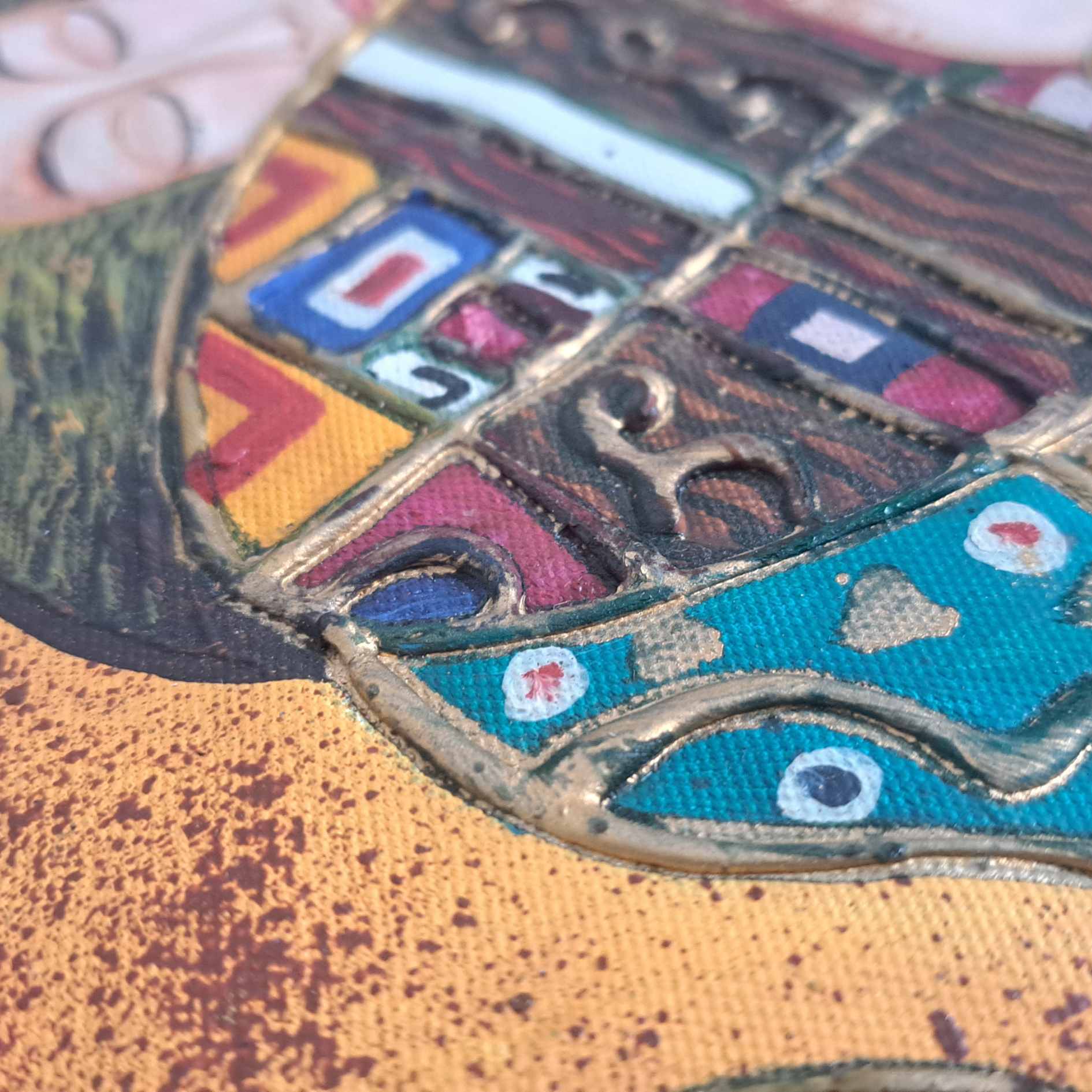 Cuadro Abrazo Klimt – Pintado a Mano con Detalles Dorados