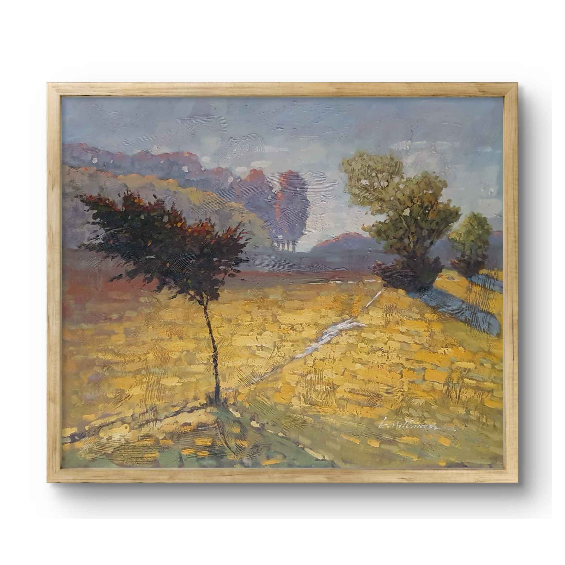 Cuadro de paisaje pintado a mano al óleo sobre lienzo de algodón 