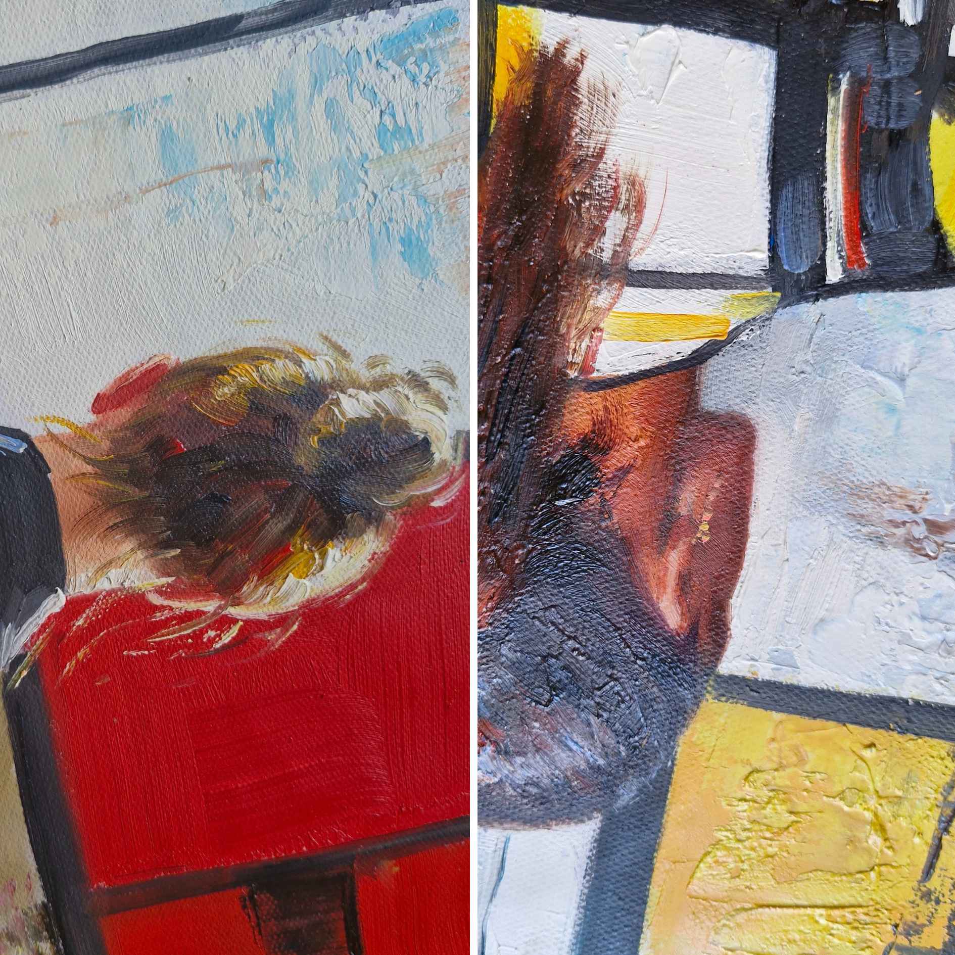 Set de 2 cuadros al óleo hechos a mano con diseño abstracto y figura femenina