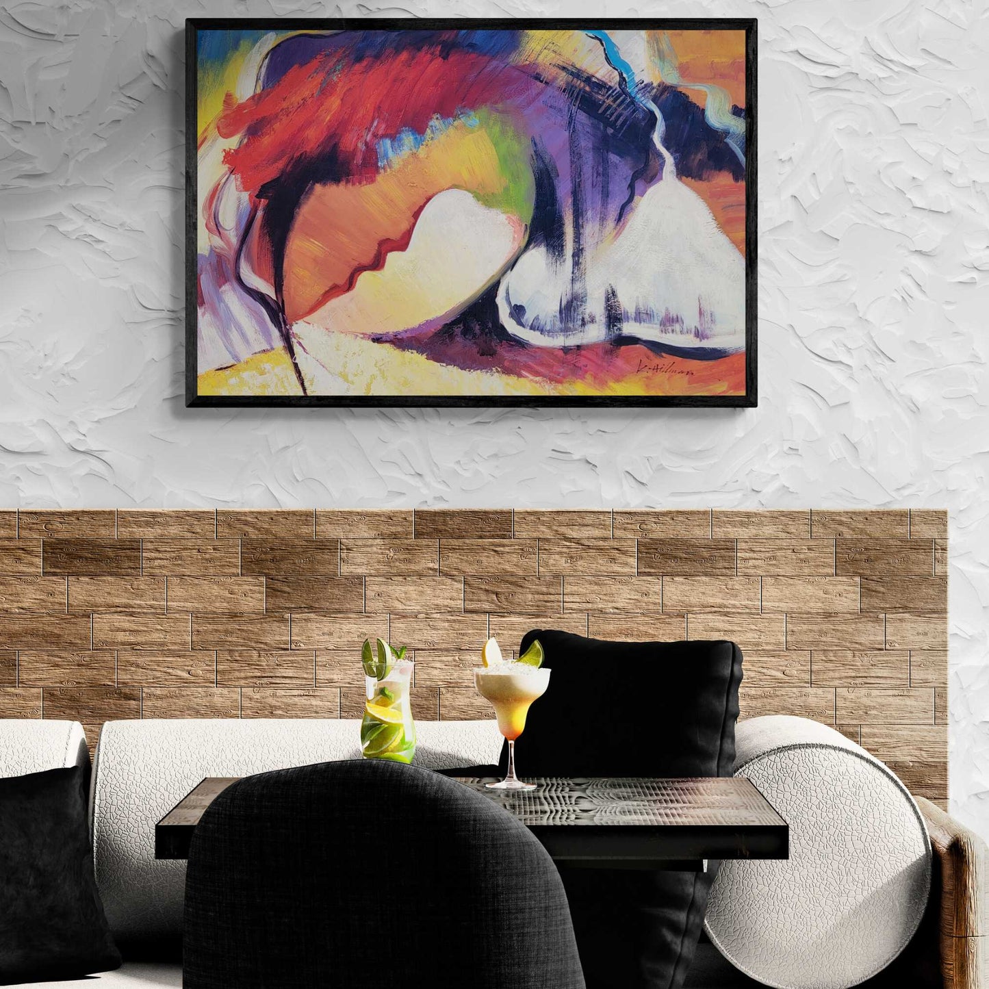 Arte decorativo abstracto con formas suaves y color intenso