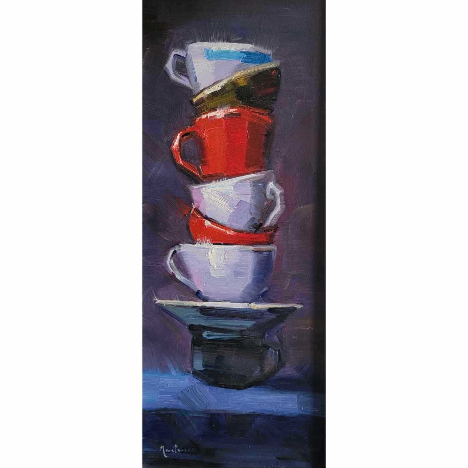 Cuadro Oleo Pintura Desayuno con Amigos 40x90 cm