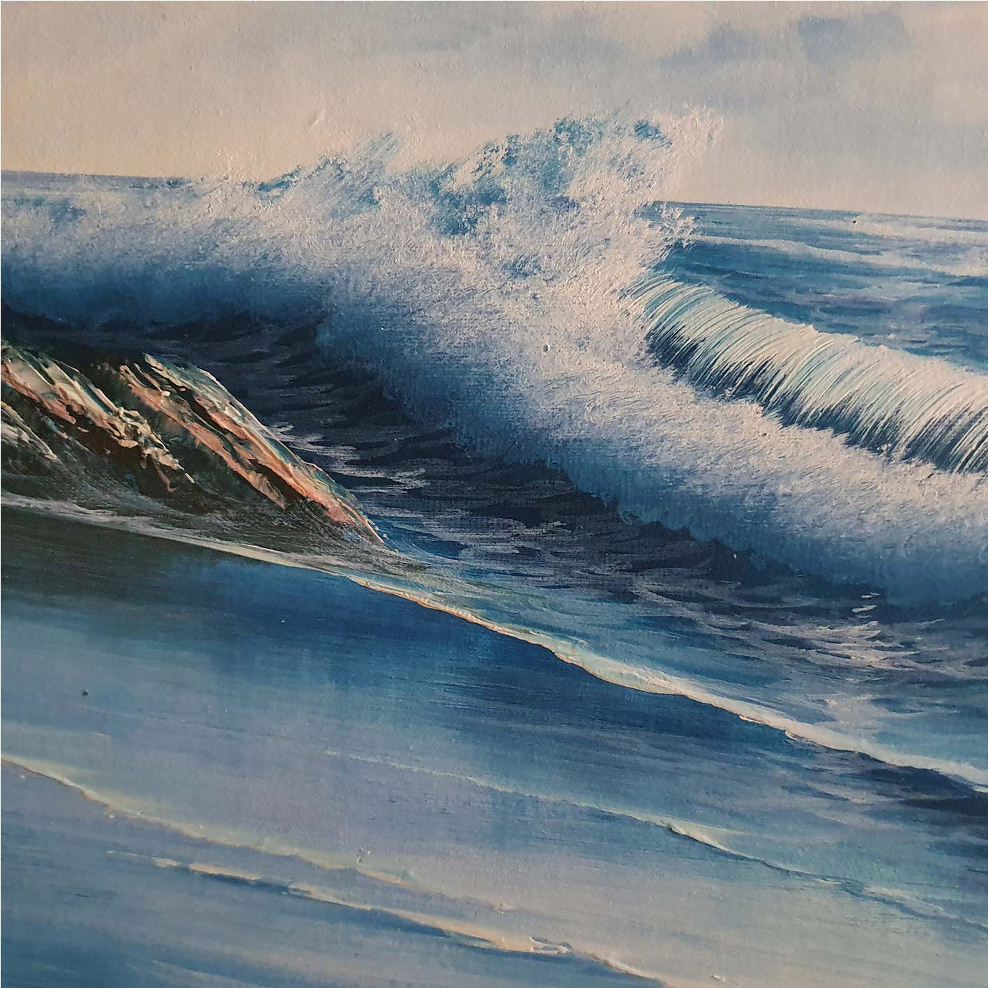 Textura del cuadro Olas y Gaviotas – Detalle en relieve del óleo pintado a mano
