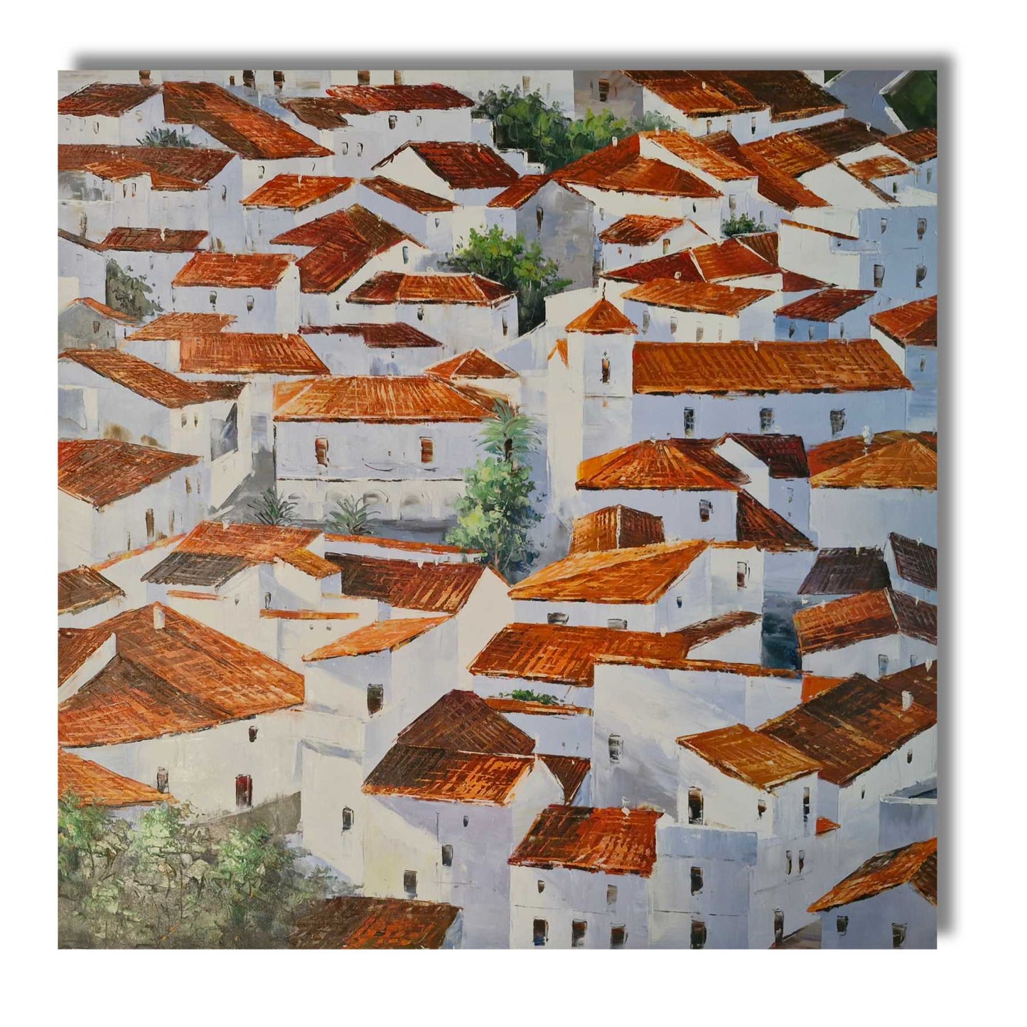 Lienzo artístico con casas encaladas y tejado en color terracota