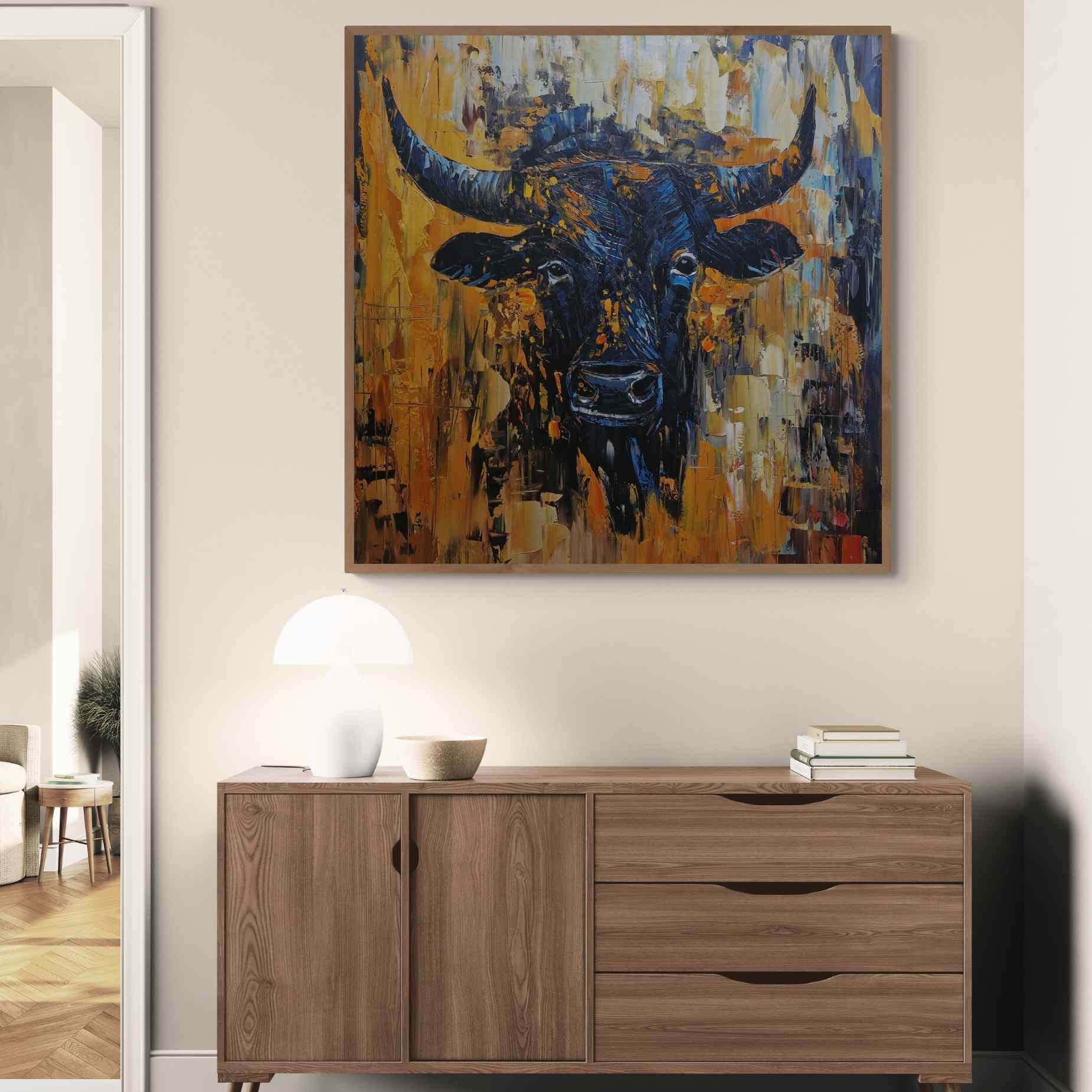 Arte figurativo de toro con técnica mixta