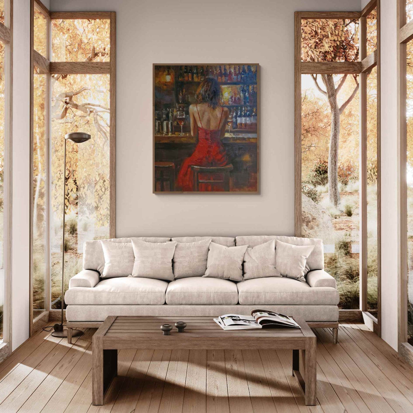 Pintura figurativa pintada a mano con ambiente nocturno