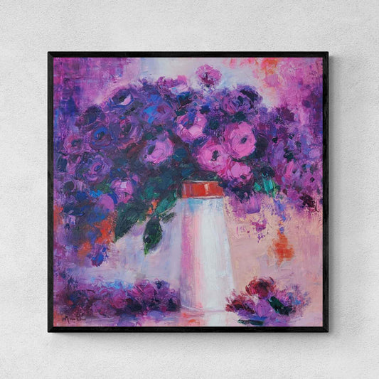 Pintura Jarrón Violetas 90x90 cm