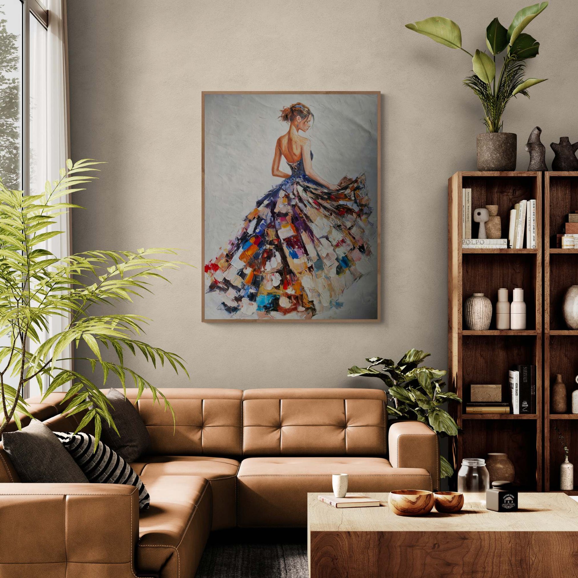 Pintura decorativa hecha a mano mujer de espaldas
