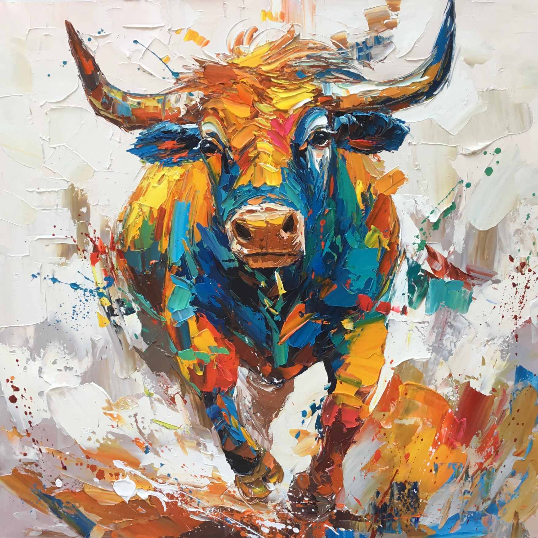 Pintura al oleo toro bravo abstracto