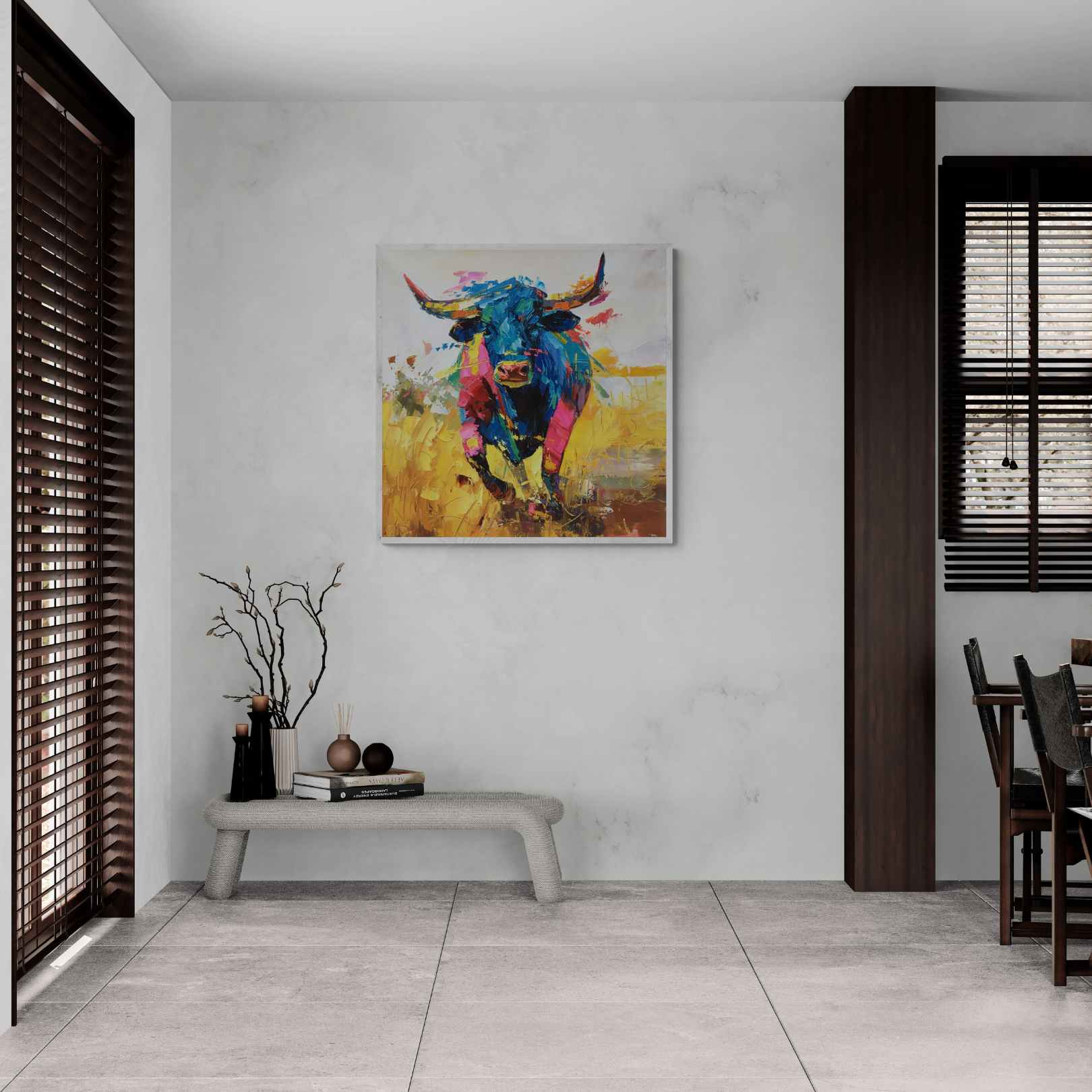 Pintura al oleo toro bravo español abstracto