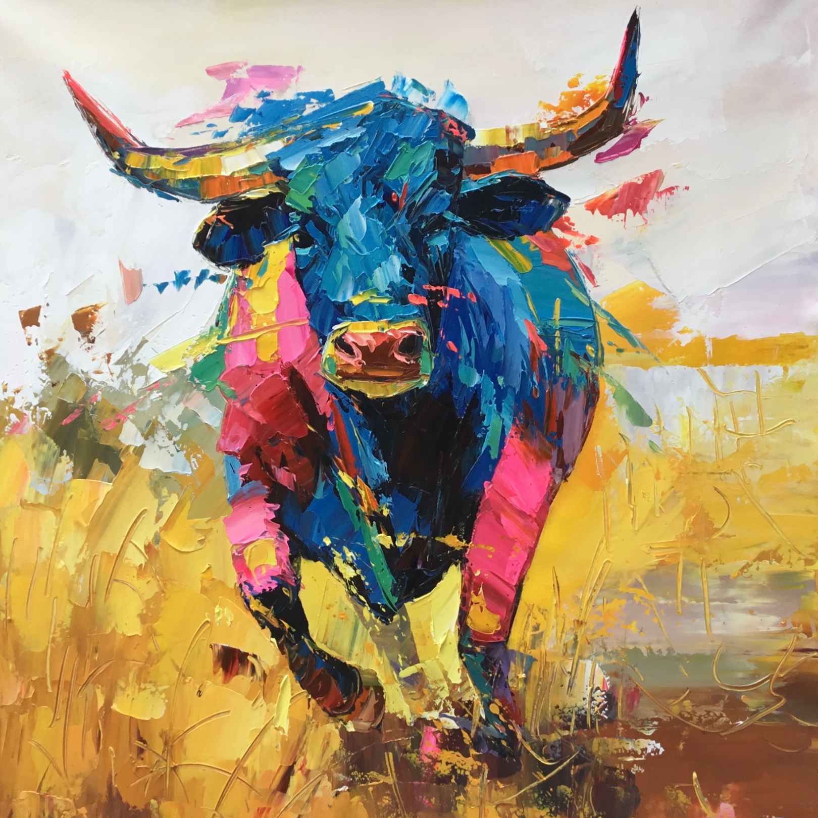 Pintura al oleo toro bravo español abstracto