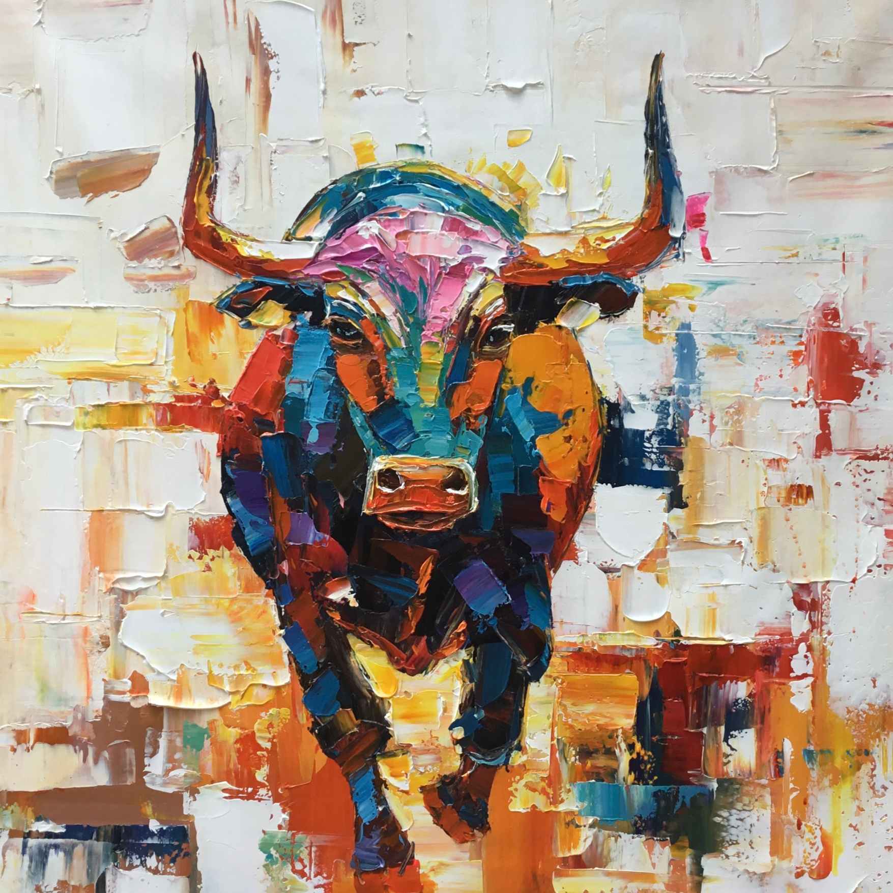 Pintura al oleo toro bravo español abstracto  original
