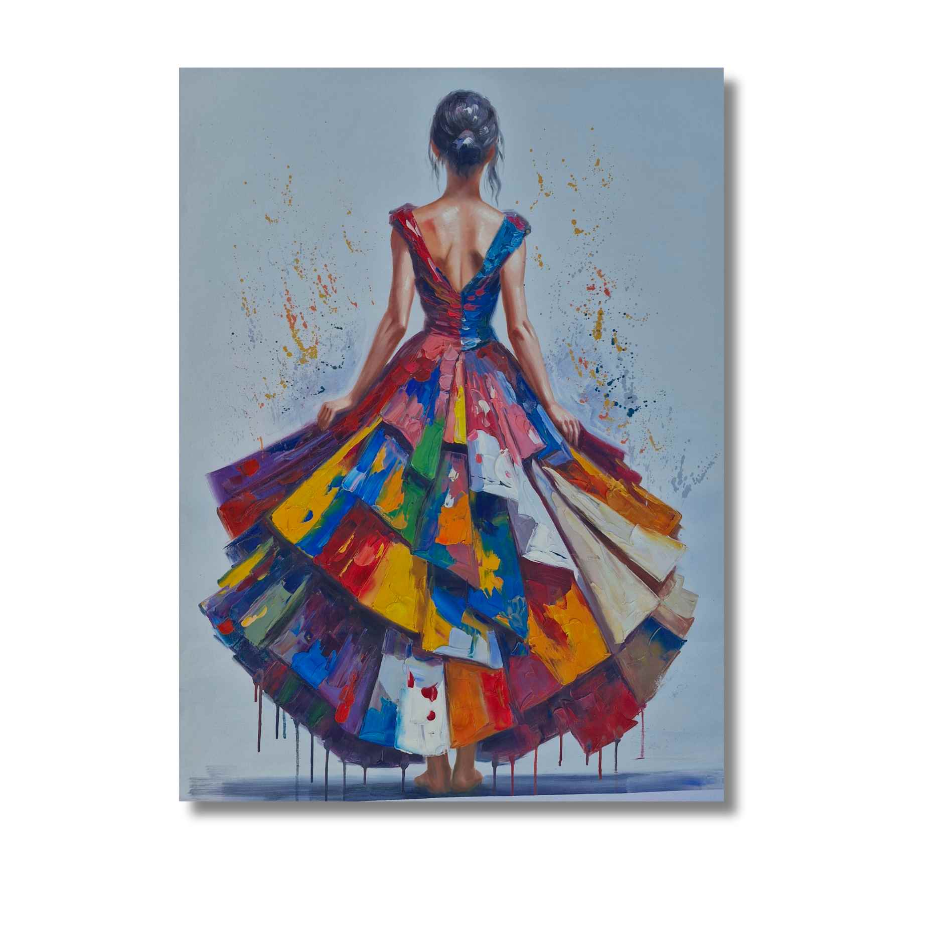 Arte visual mujer moderna en vestido colorido