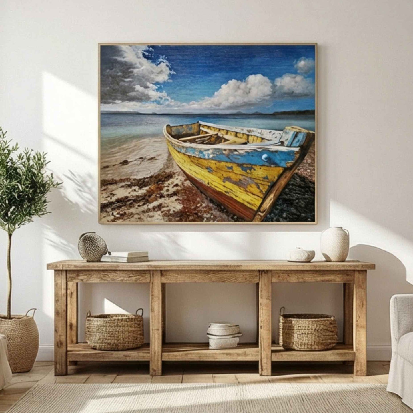 Pintura al óleo decorativa con escena marina