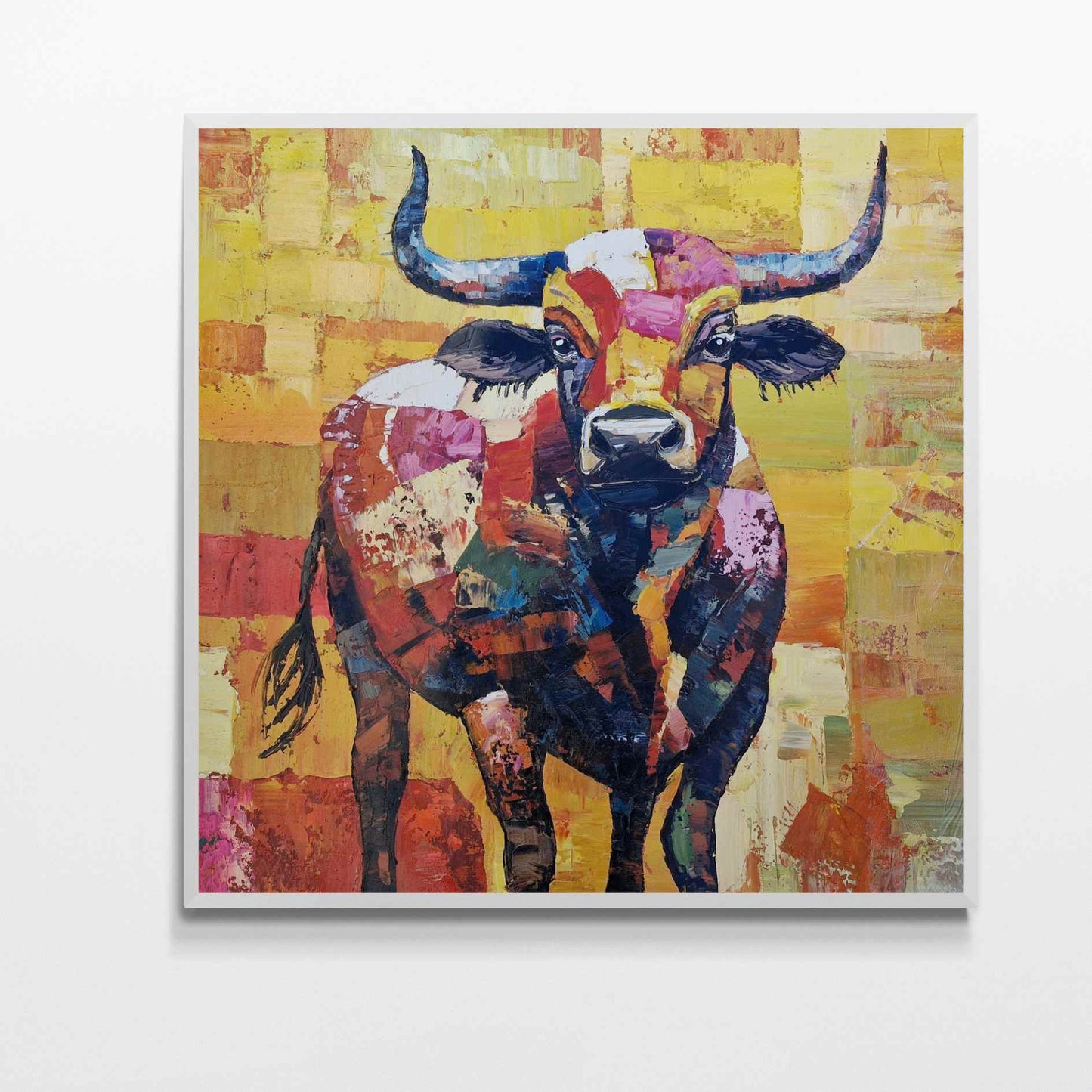 Pintura Óleo Toro Sinfonía de cuernos 102x102 cm