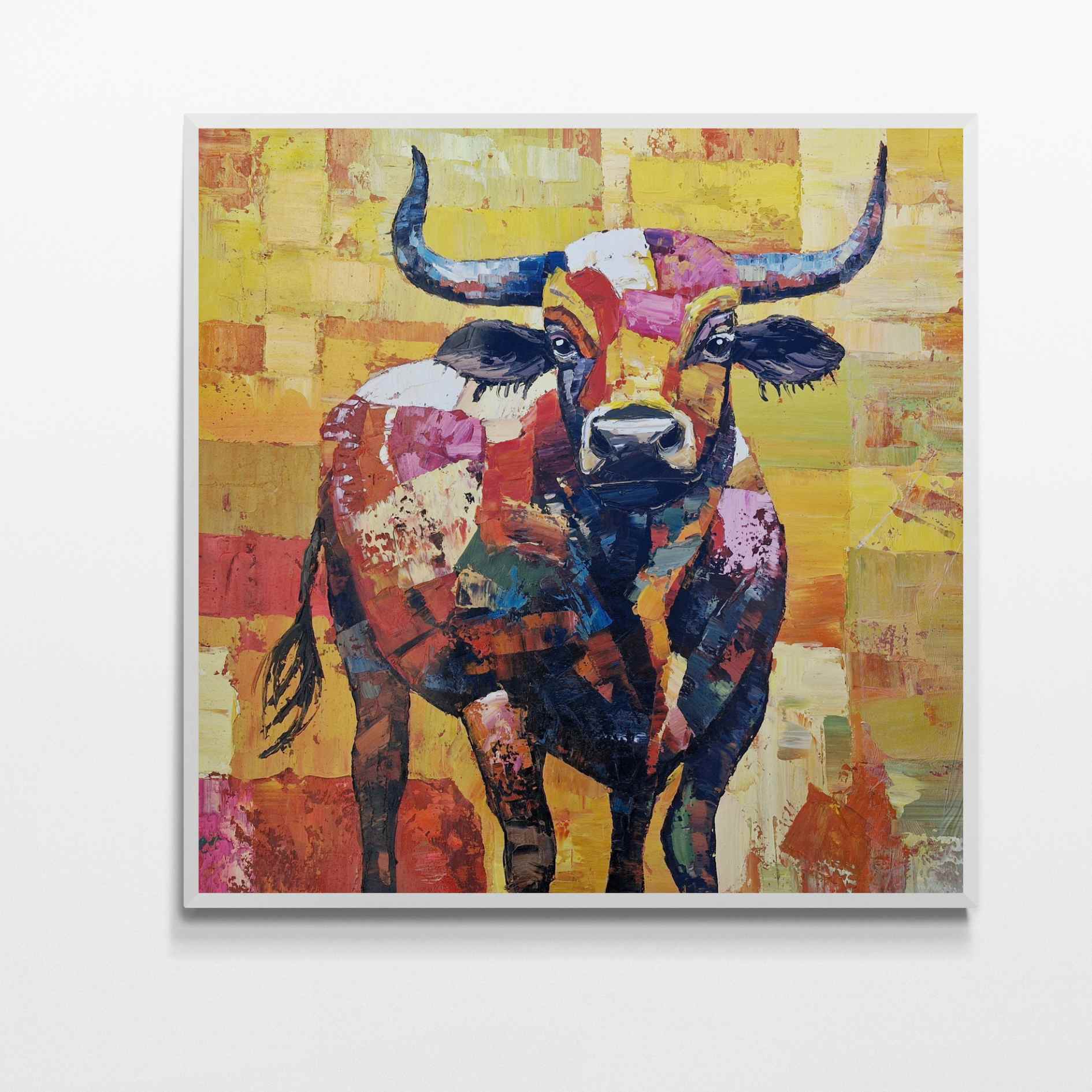 Pintura Óleo Toro Sinfonía de cuernos 102x102 cm