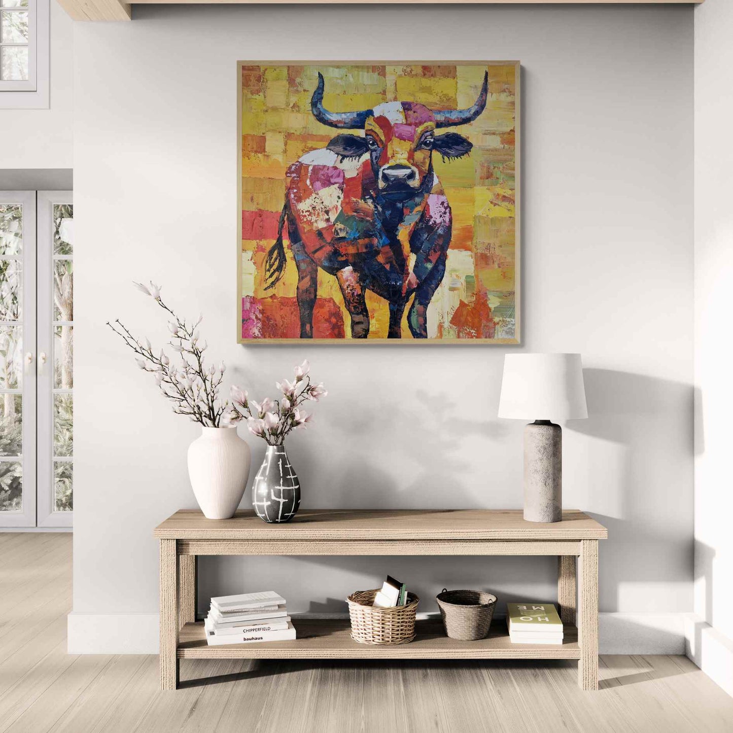 Pintura Óleo Toro Sinfonía de cuernos 102x102 cm 2
