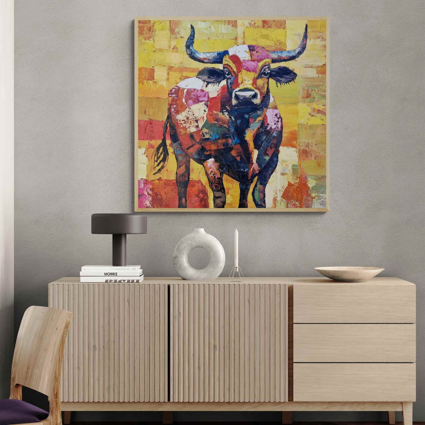 Pintura Óleo Toro Sinfonía de cuernos 102x102 cm 4
