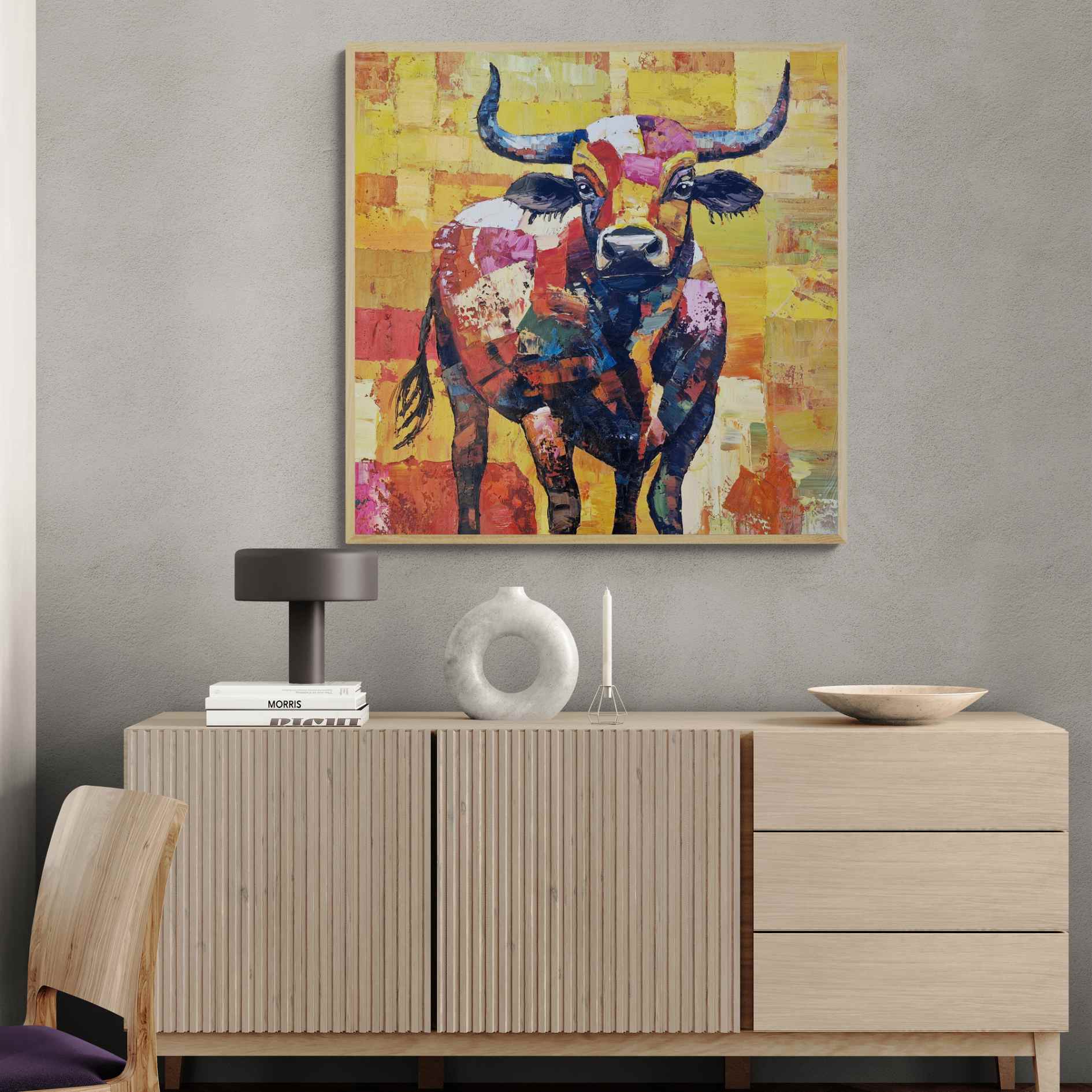 Pintura Óleo Toro Sinfonía de cuernos 102x102 cm 4

