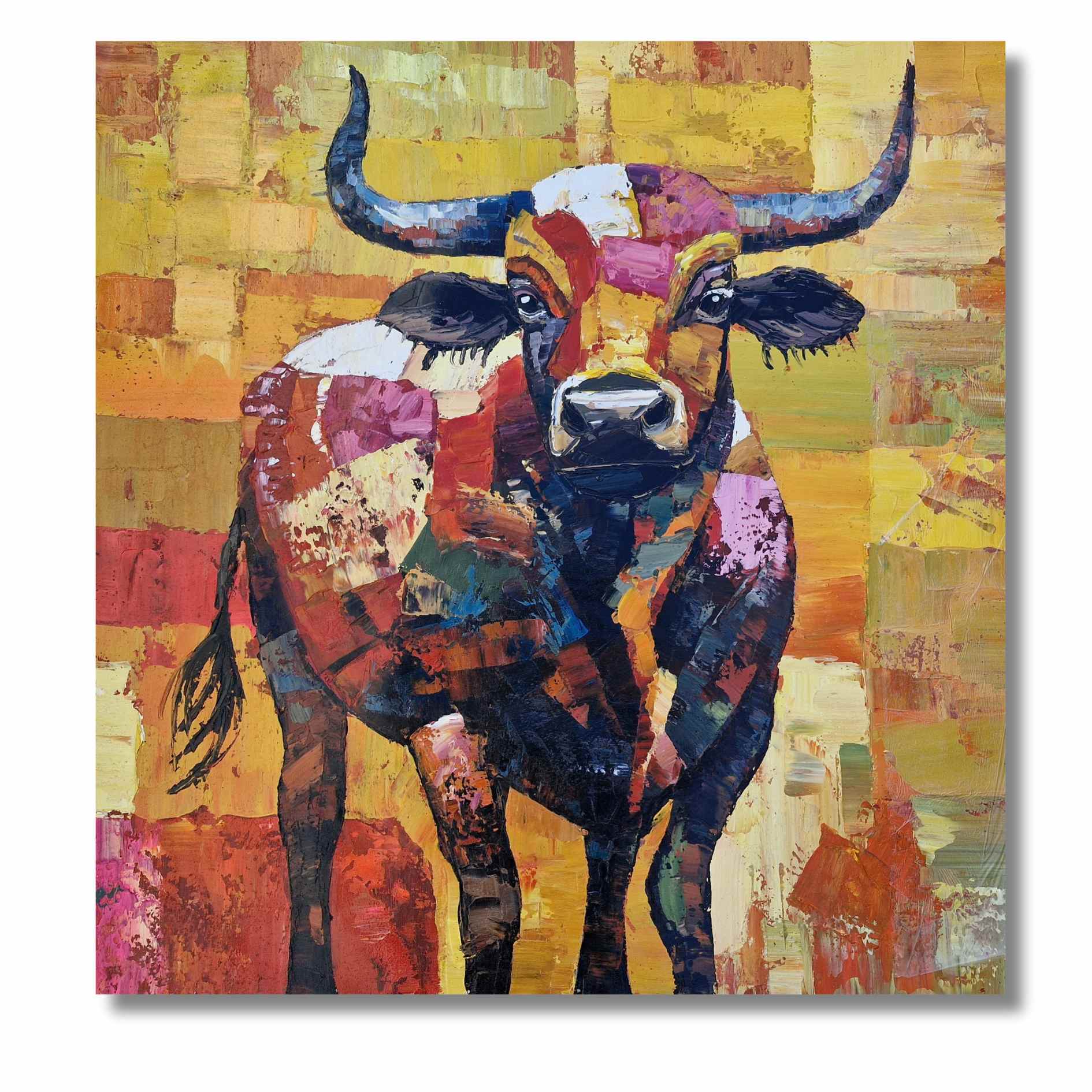 Pintura Óleo Toro Sinfonía de cuernos 102x102 cm 5
