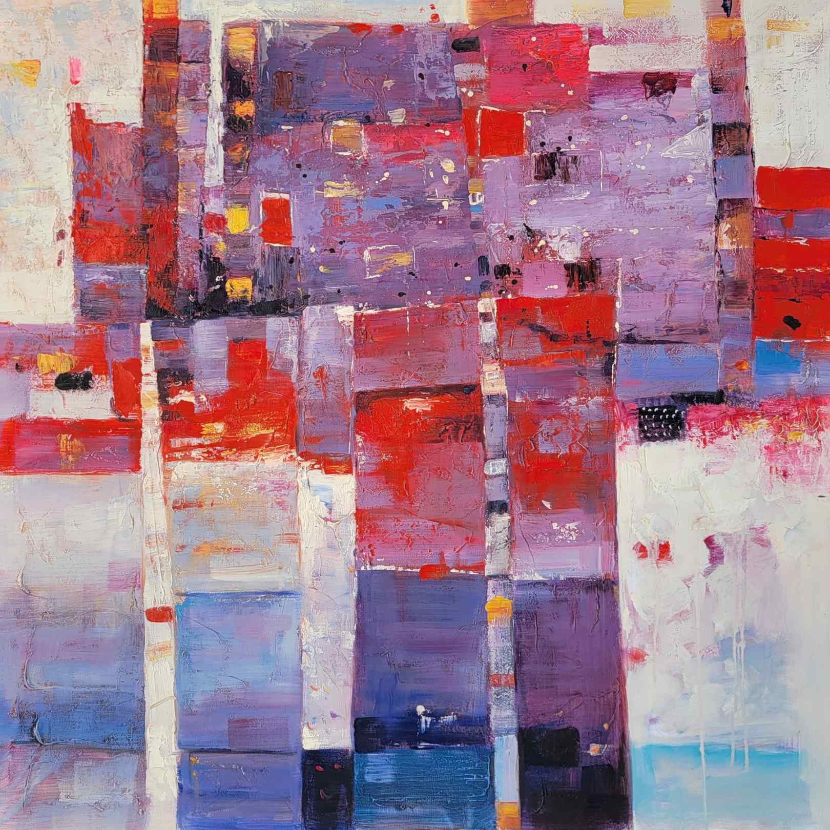 Pintura oleo Abstracta colores rojos y violetas