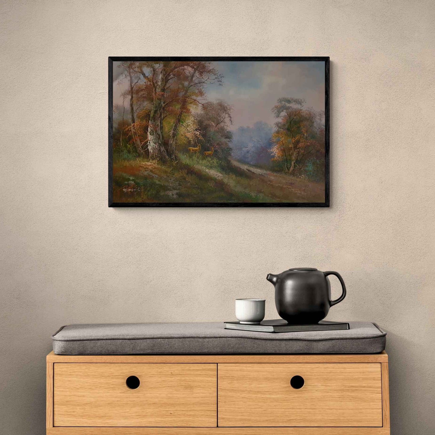 Pintura al oleo de paisaje natural con animales