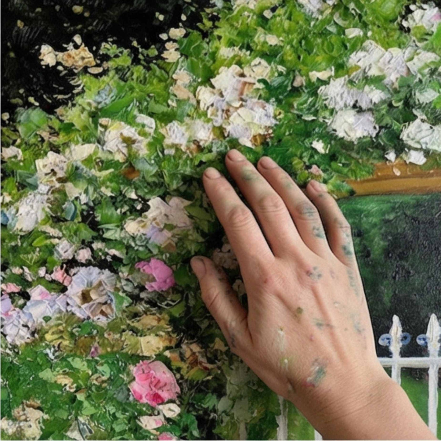 Puerta Blanca en Jardin Florido cuadro decorativo listo para colgar premium