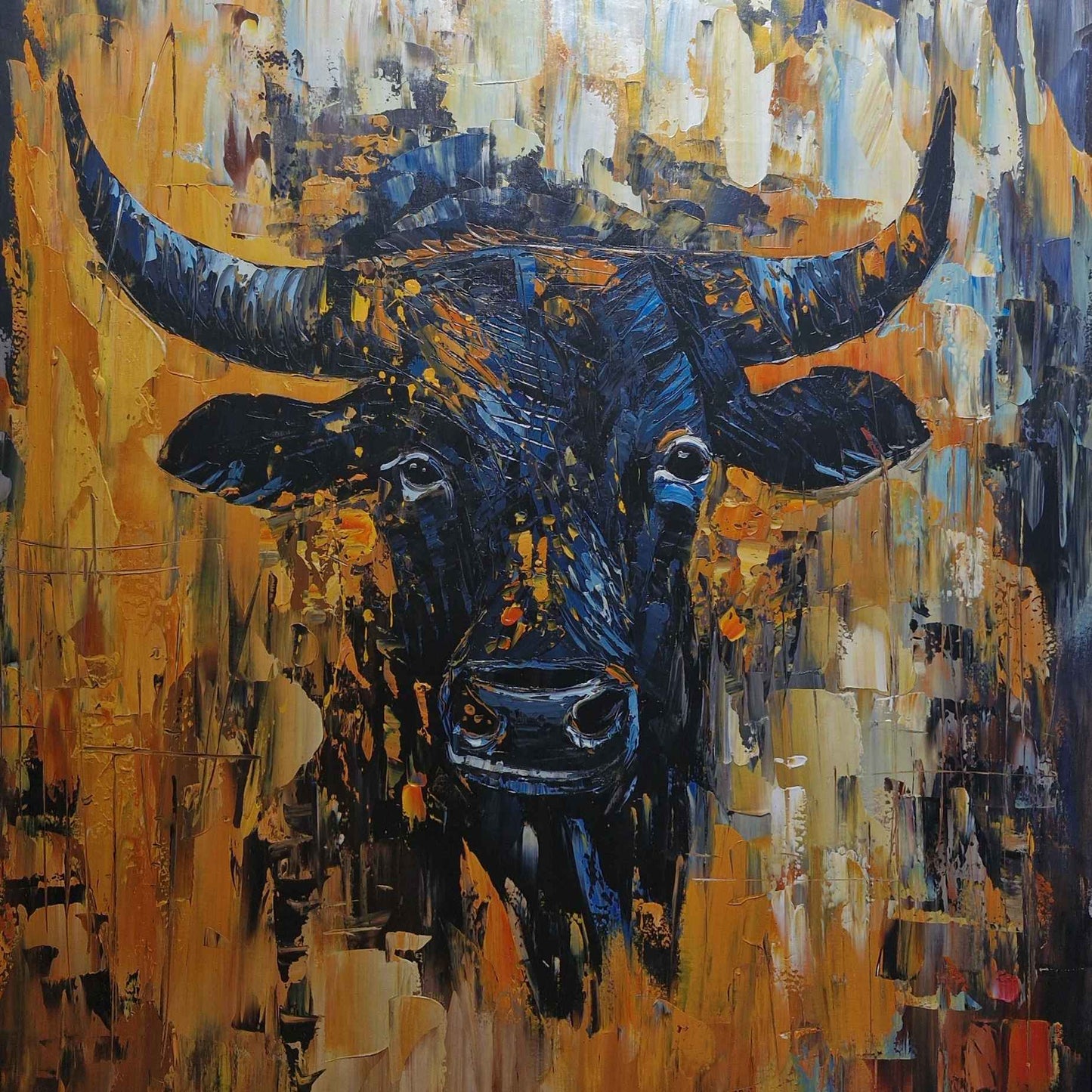 Rostro de toro bravo pintado a mano al oleo 