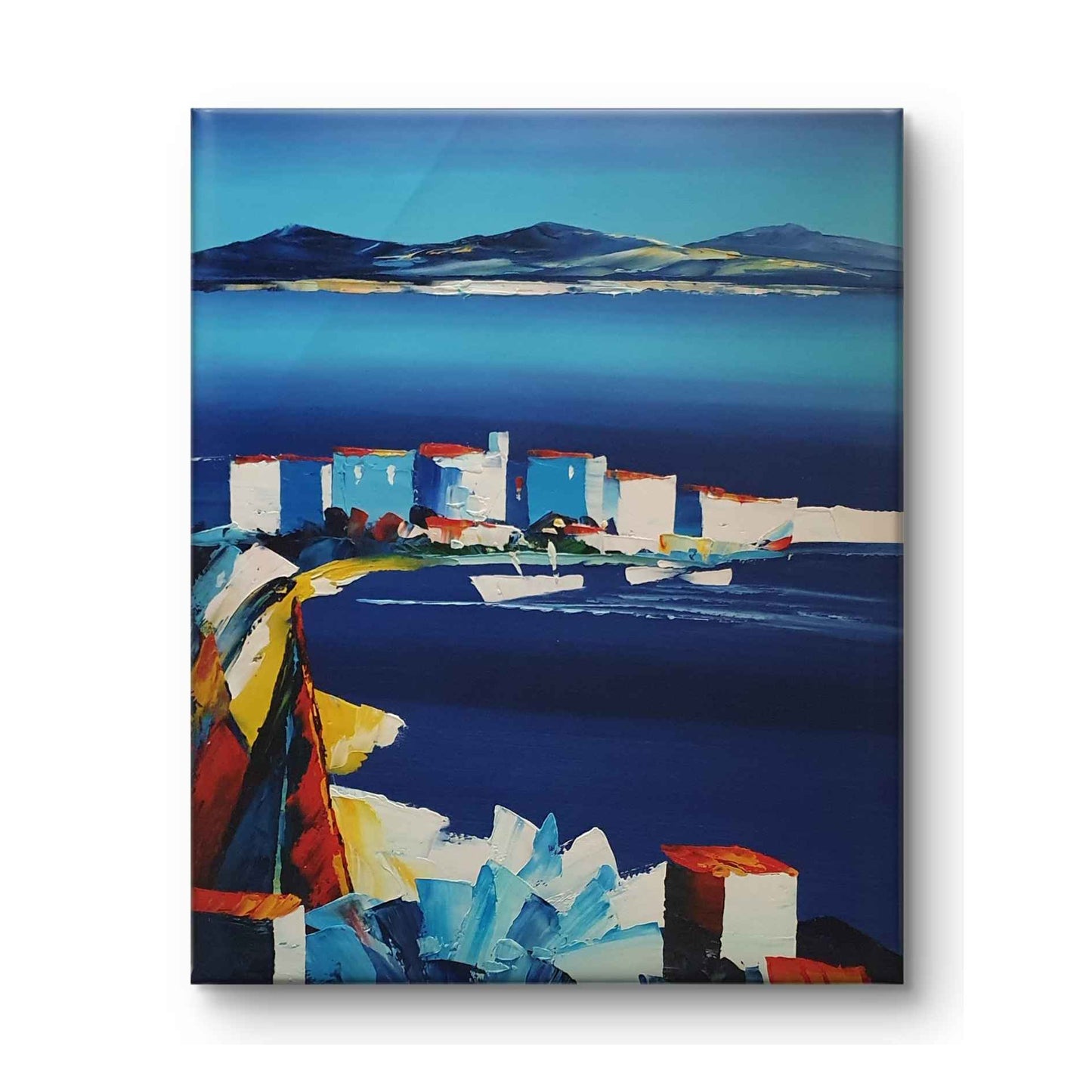 Díptico de cuadros de estilo abstracto con paisaje mediterráneo para la decoración del hogar