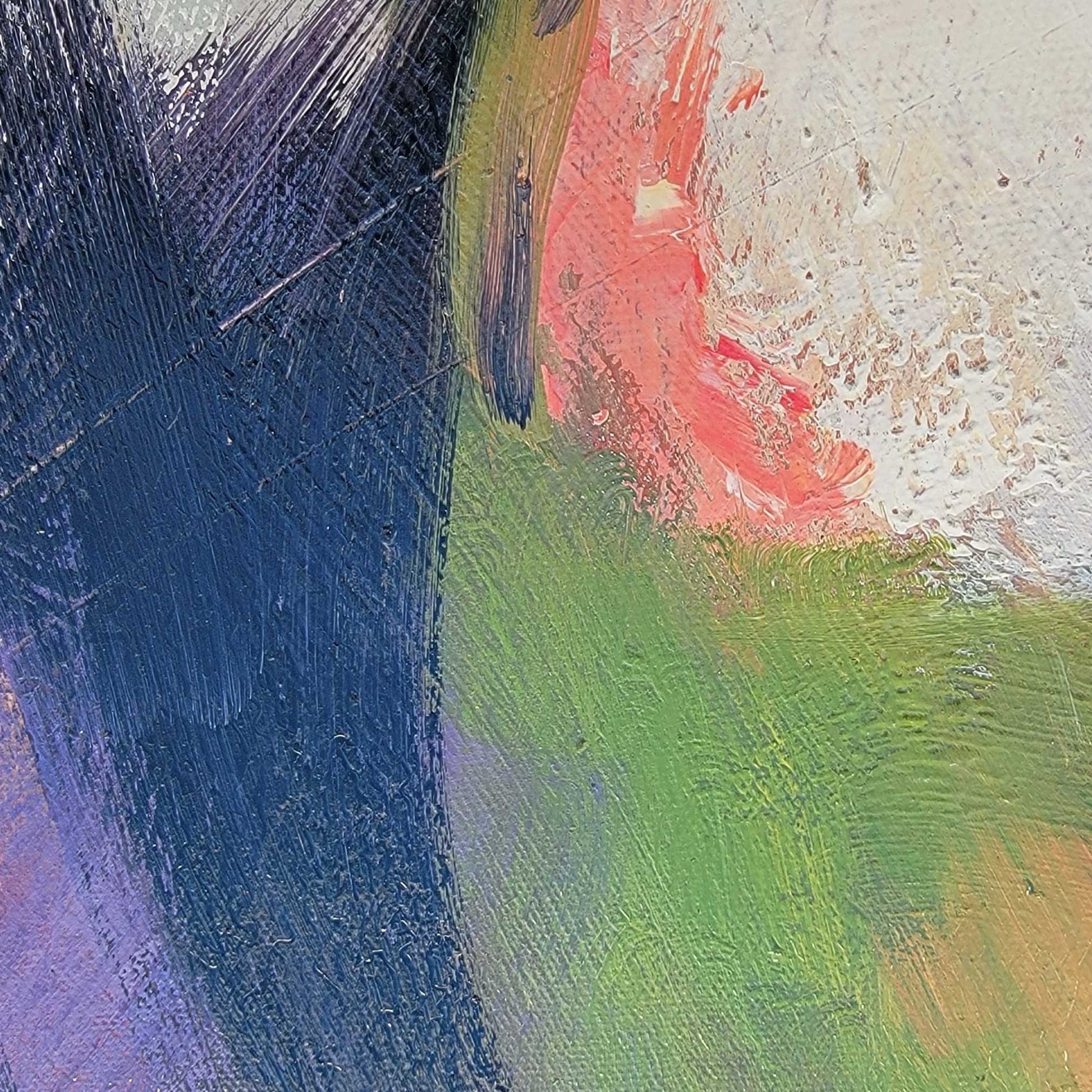 Detalle de textura de lienzo decorativo con perfil humano en estilo abstracto