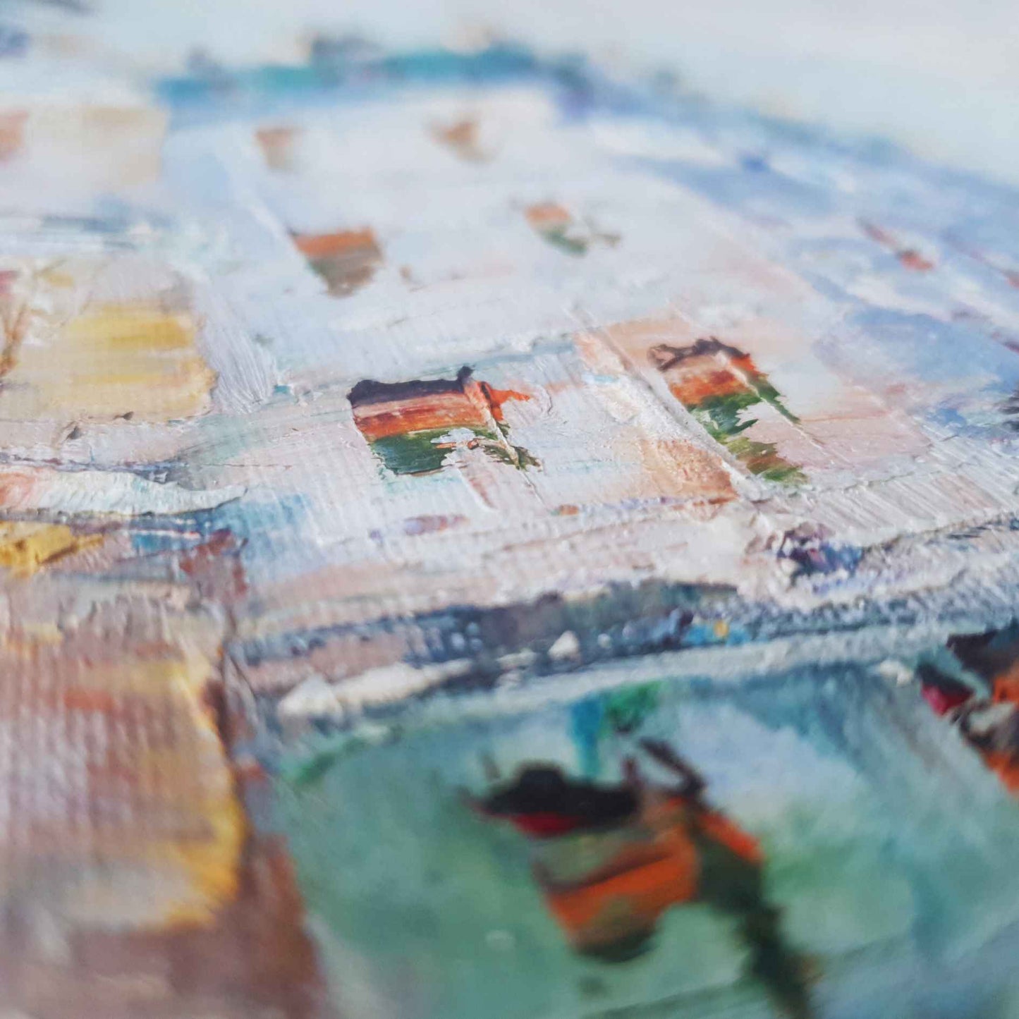 Detalle de textura de cuadro al óleo de escena urbana en París