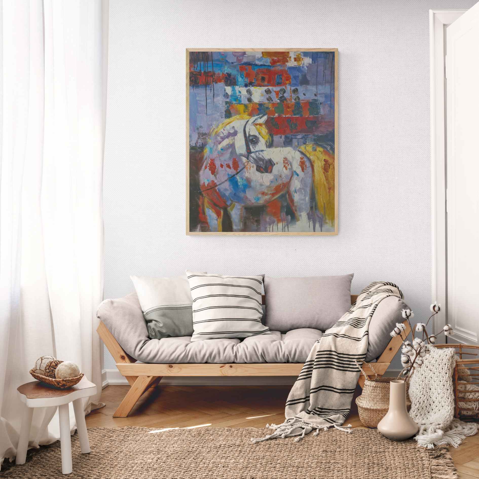 Arte contemporáneo de caballo con fondo colorido