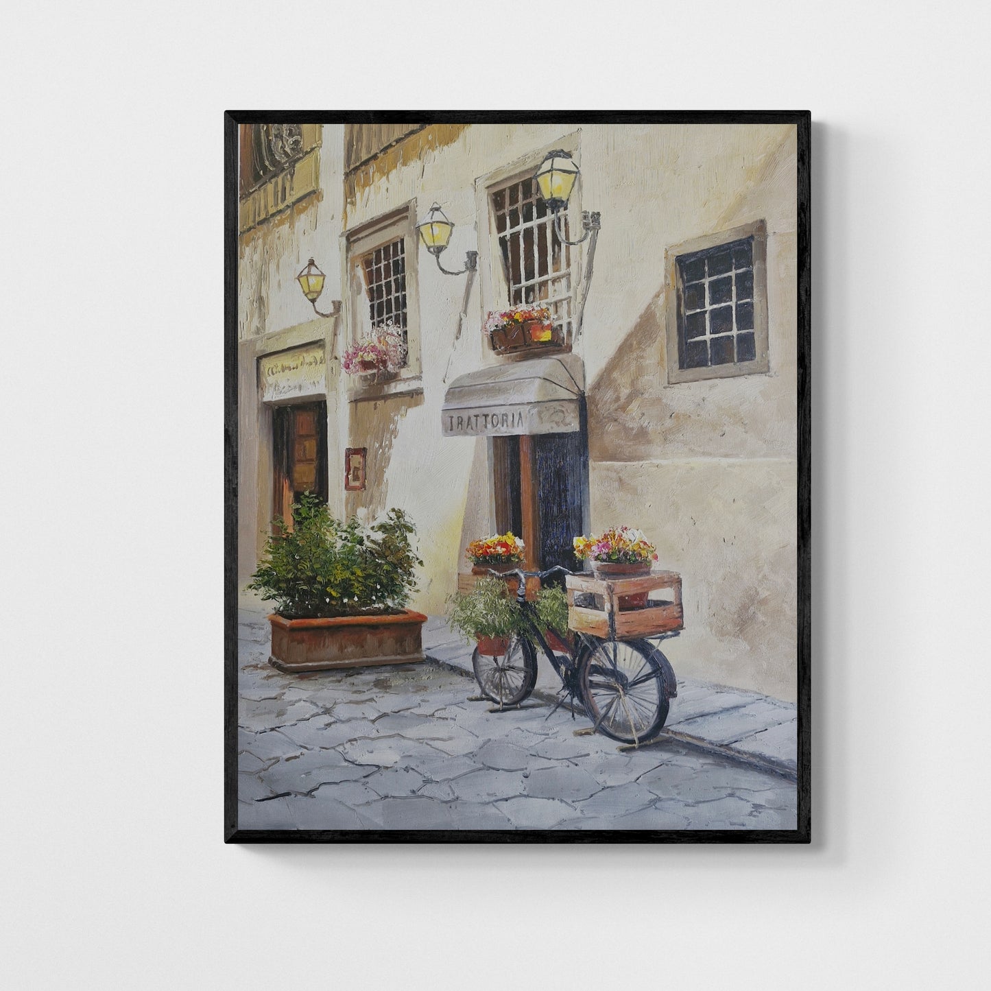 Pintura al Óleo Trattoria Italiana – Escena Romántica Hecha a Mano en Lienzo 100x80 cm
