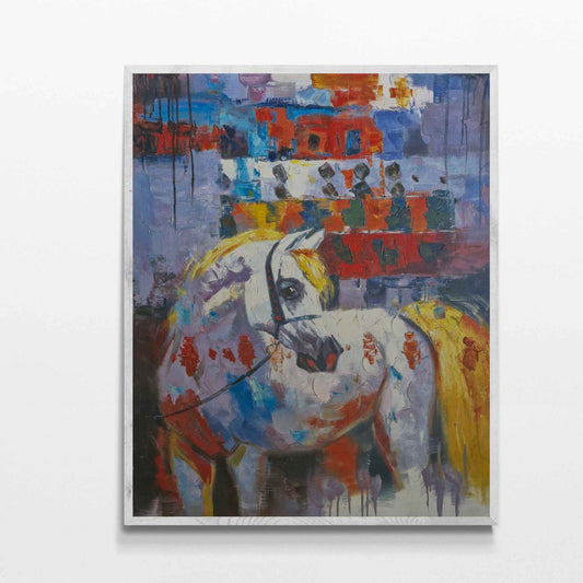 Cuadro de caballo abstracto pintado a mano en óleo