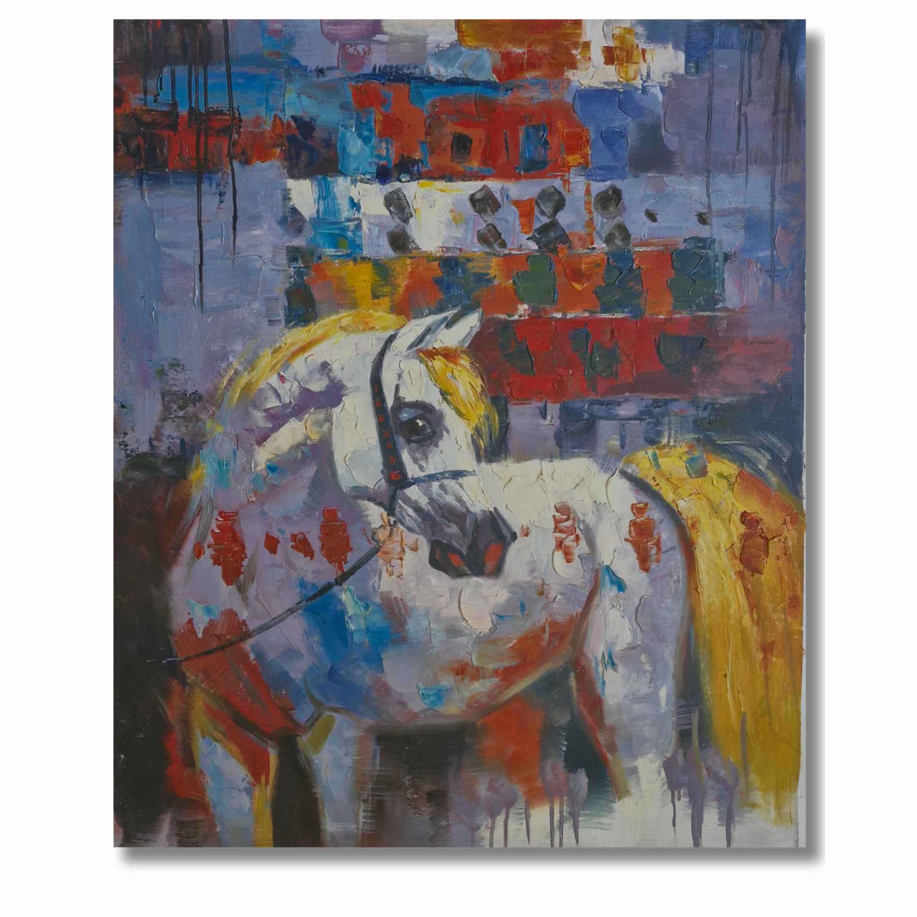 Cuadro decorativo de caballo blanco y vibrante