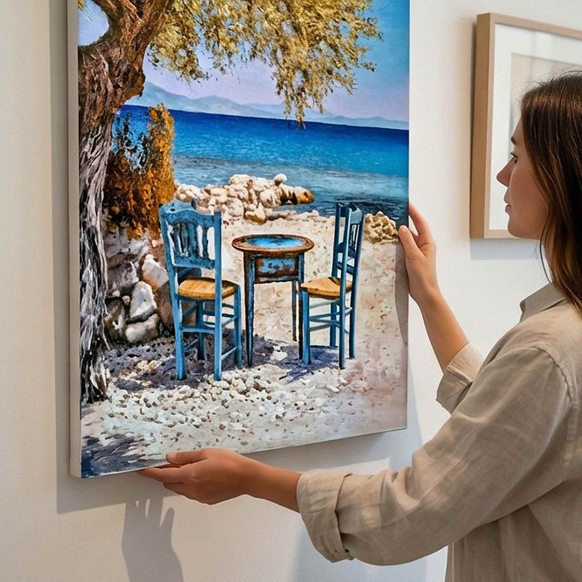 Cuadro decorativo paisaje mediterráneo pintado a mano sobre lienzo