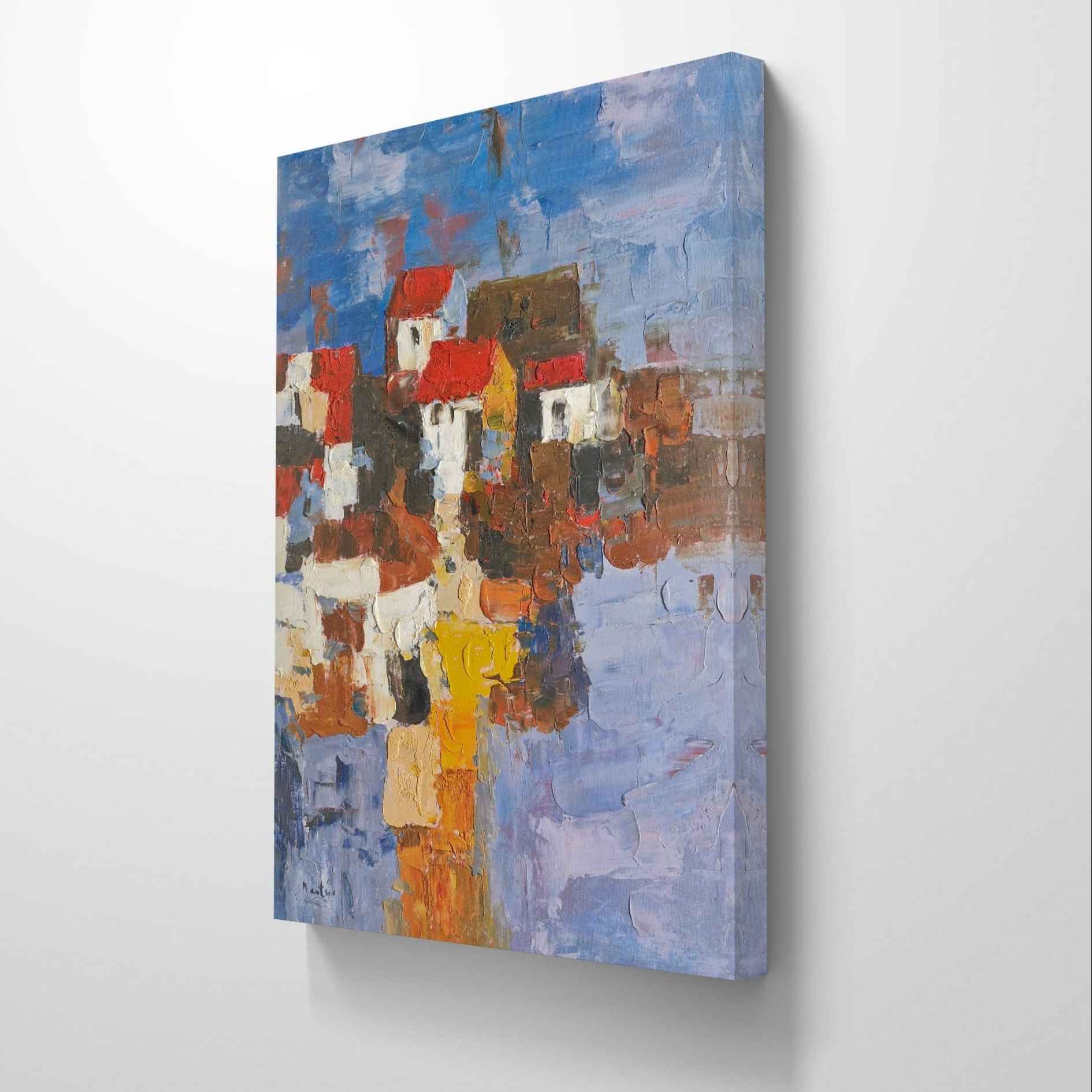 Cuadro de pueblo estilo espátula 