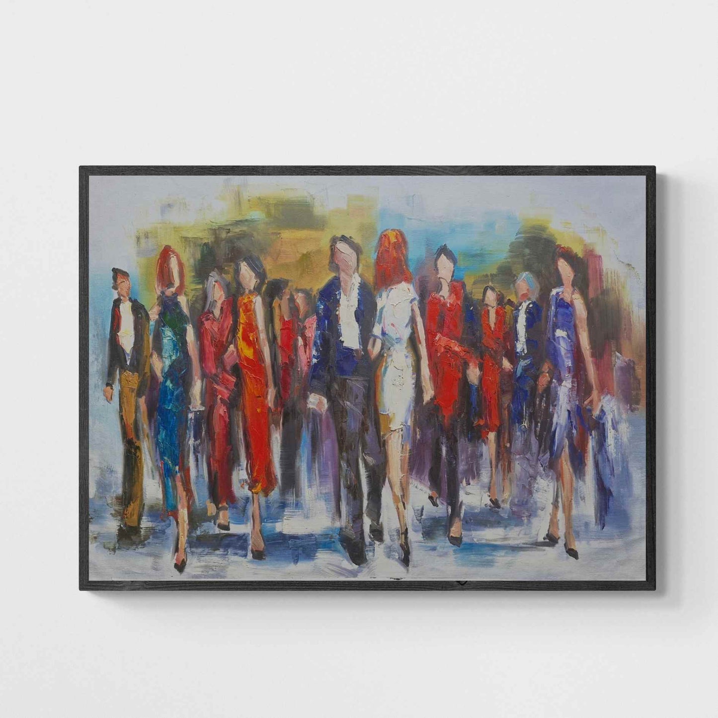 Pintura al óleo de multitud urbana hecha a mano