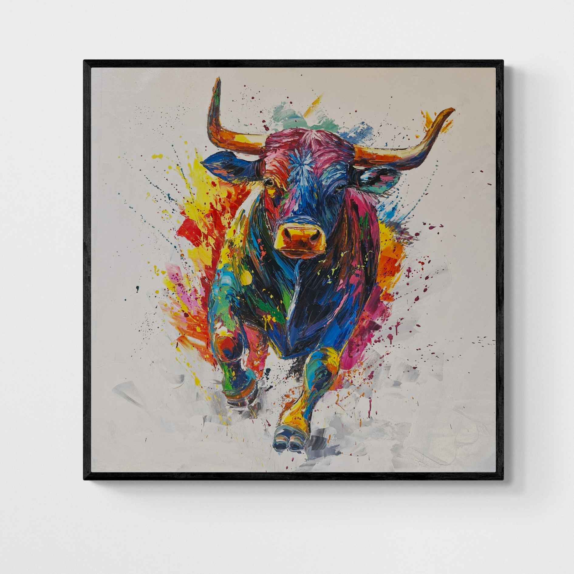 Cuadro al óleo de toro multicolor pintado a mano

