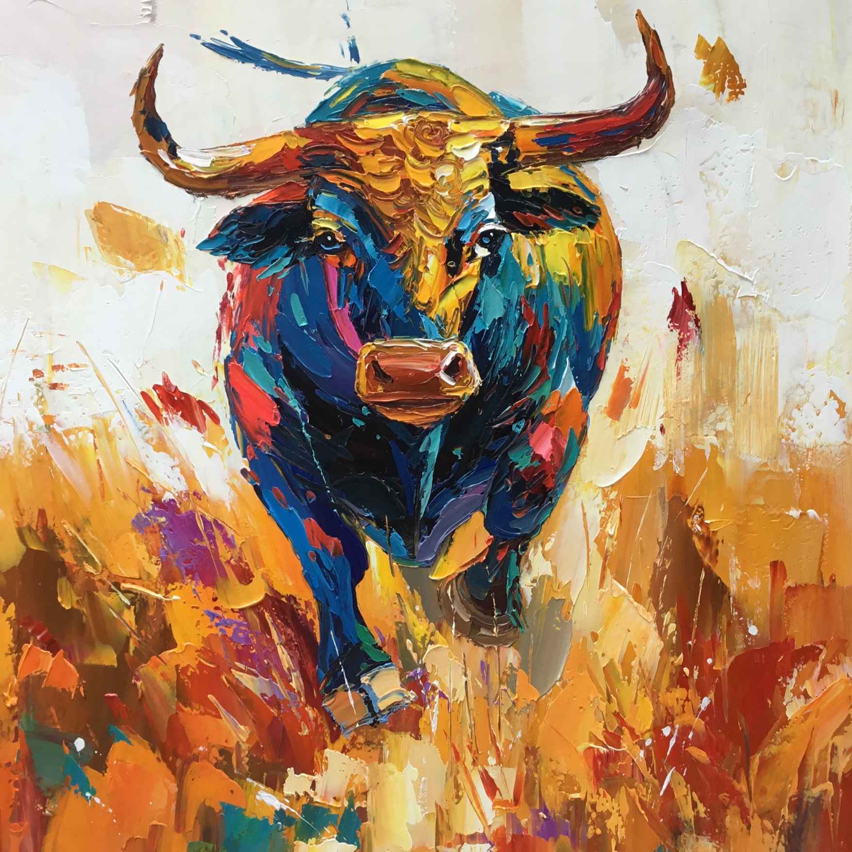 cuadro al oleo toro bravo abstracto moderno