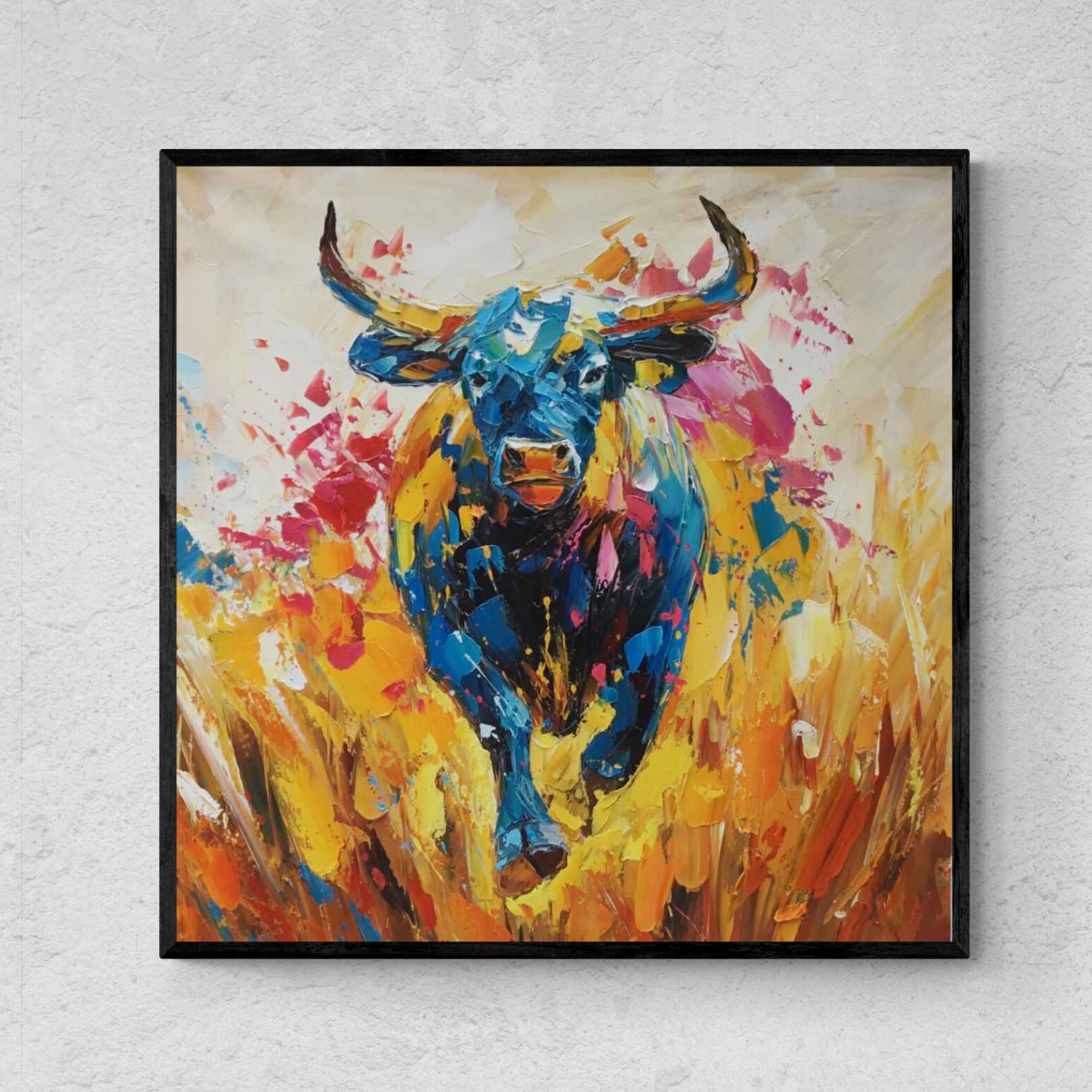 cuadro al oleo toro bravo abstracto moderno agresivo colores