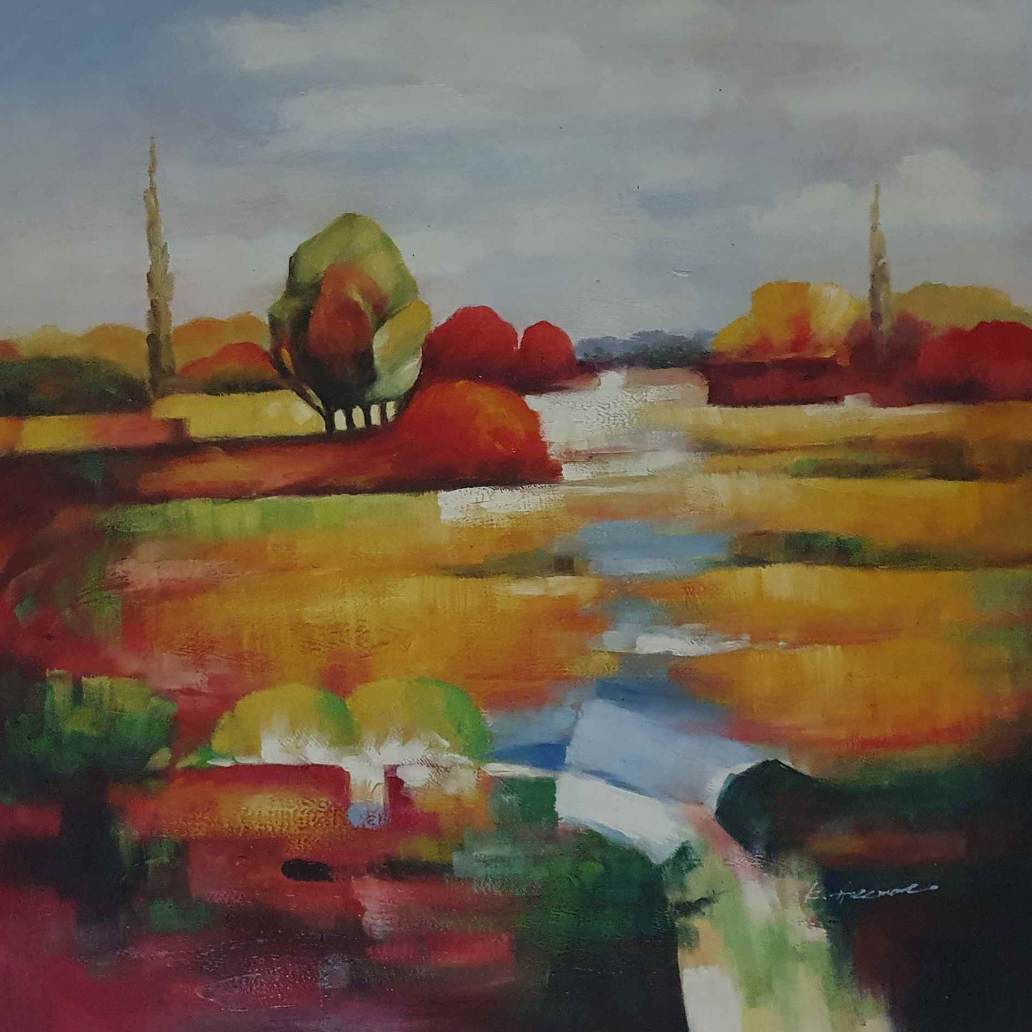 cuadro en pareja al óleo pintado a mano de paisaje moderno