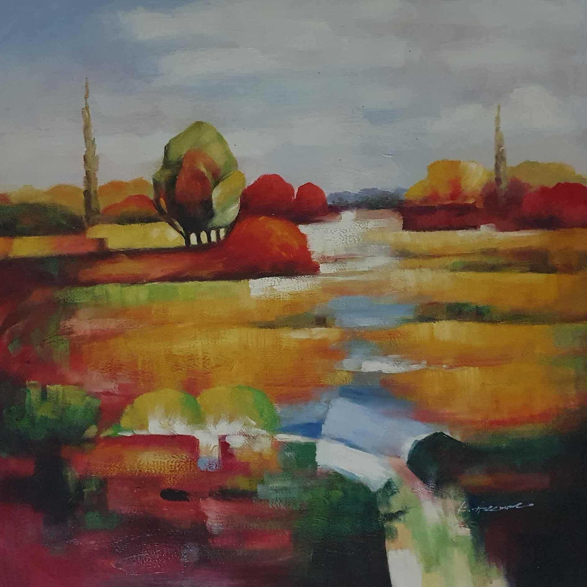 cuadro en pareja al óleo pintado a mano de paisaje moderno