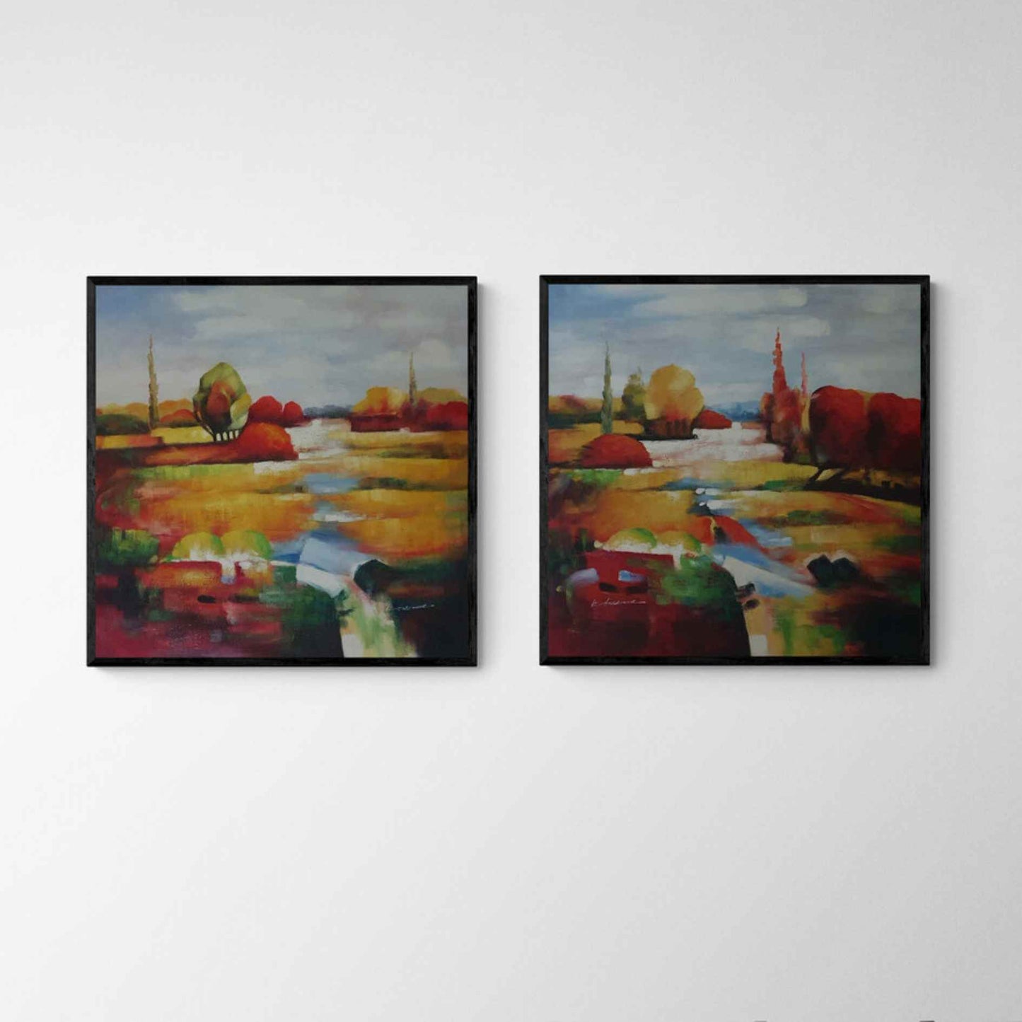 cuadro en pareja al óleo pintado a mano de paisaje moderno