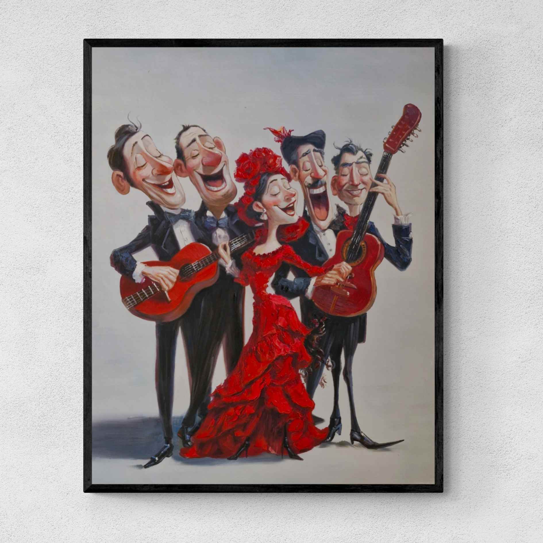 Cuadro flamenco hecho a mano con músicos y bailarina