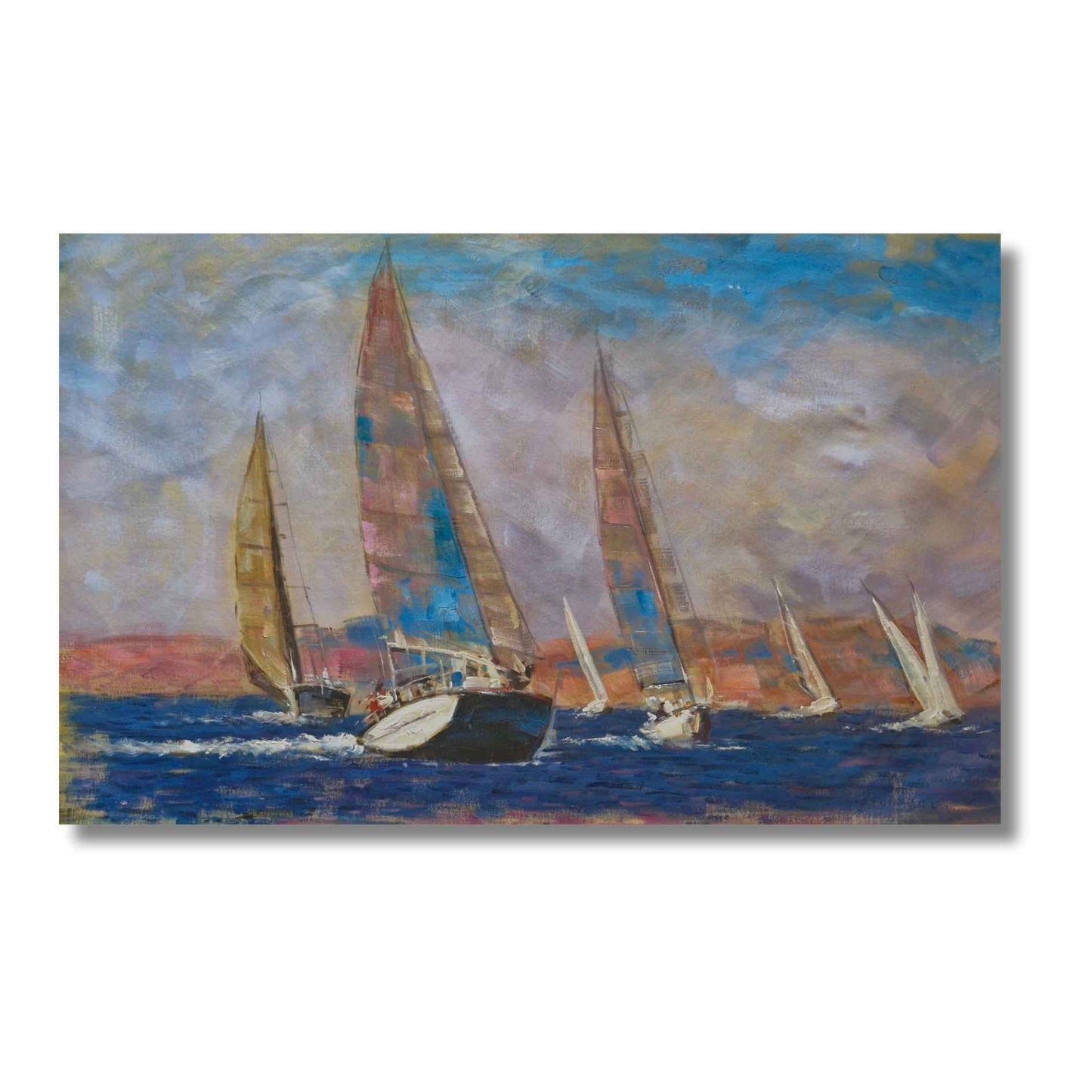 Decoración marina con pintura al óleo de veleros