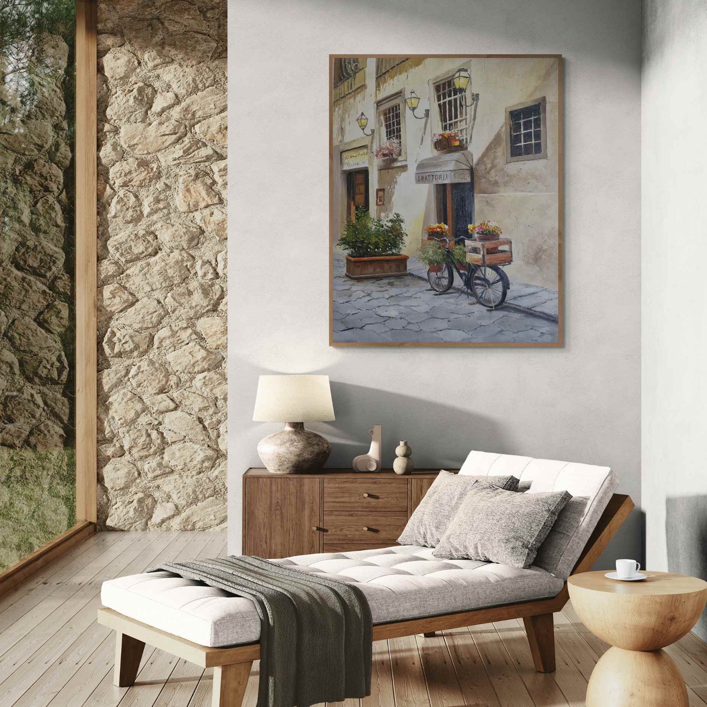 Pintura hecha a mano de escena romántica mediterránea