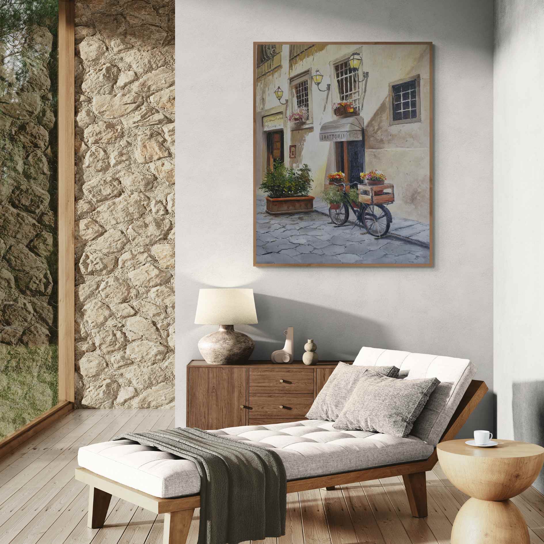 Pintura hecha a mano de escena romántica mediterránea